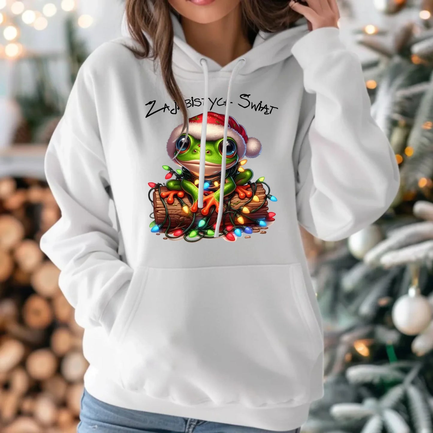 Bluza damska z kapturem świąteczna - Żaba - Żajebistych Świąt BN106 - StoryCups.pl