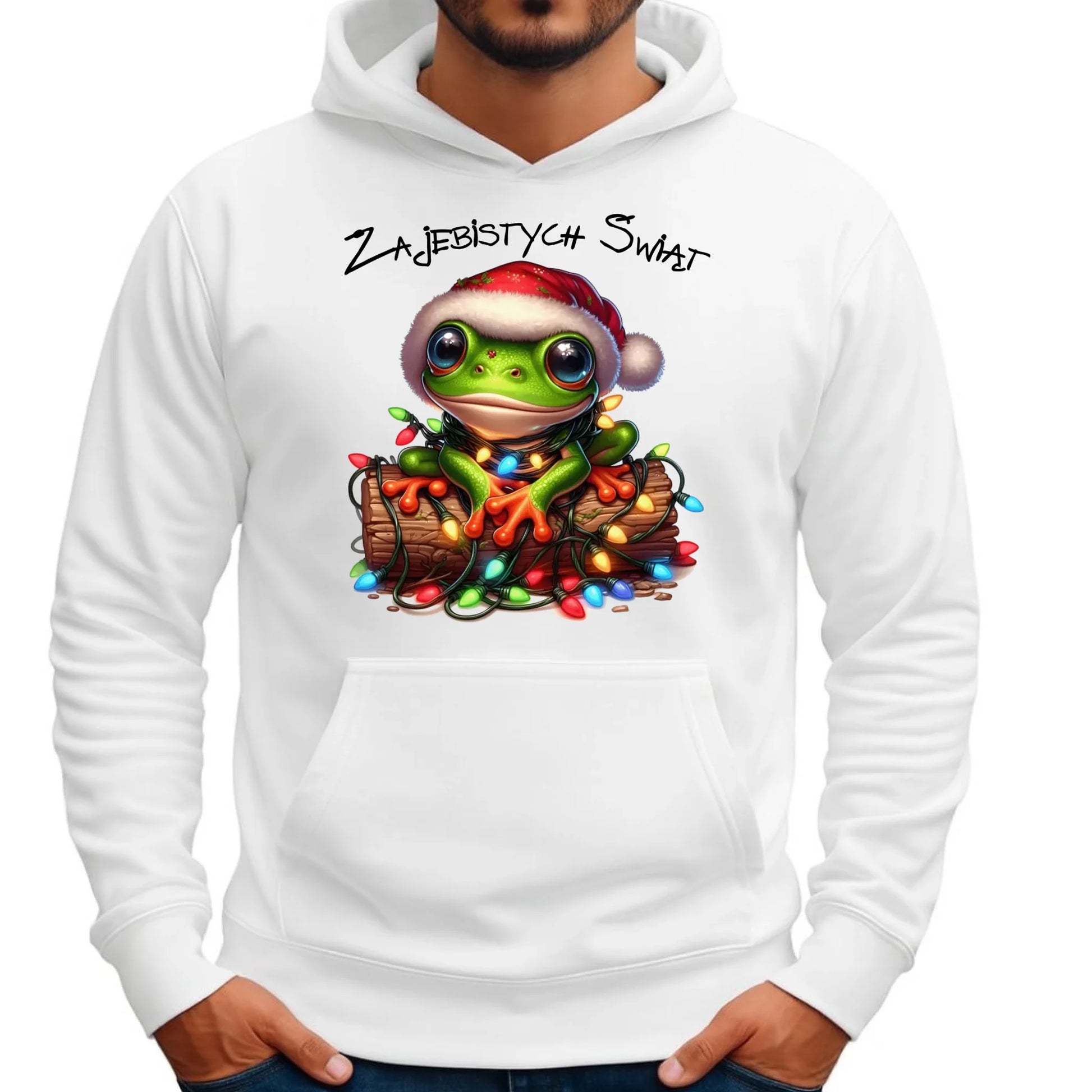 Bluza męska z kapturem świąteczna - Żaba - Żajebistych Świąt BN106 - StoryCups.pl