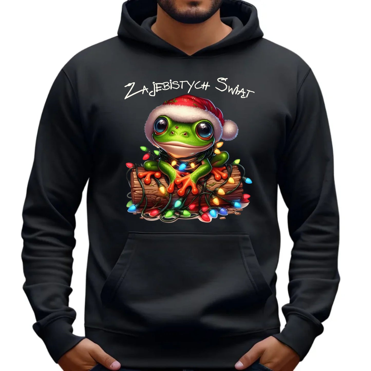 Bluza męska z kapturem świąteczna - Żaba - Żajebistych Świąt BN106 - StoryCups.pl