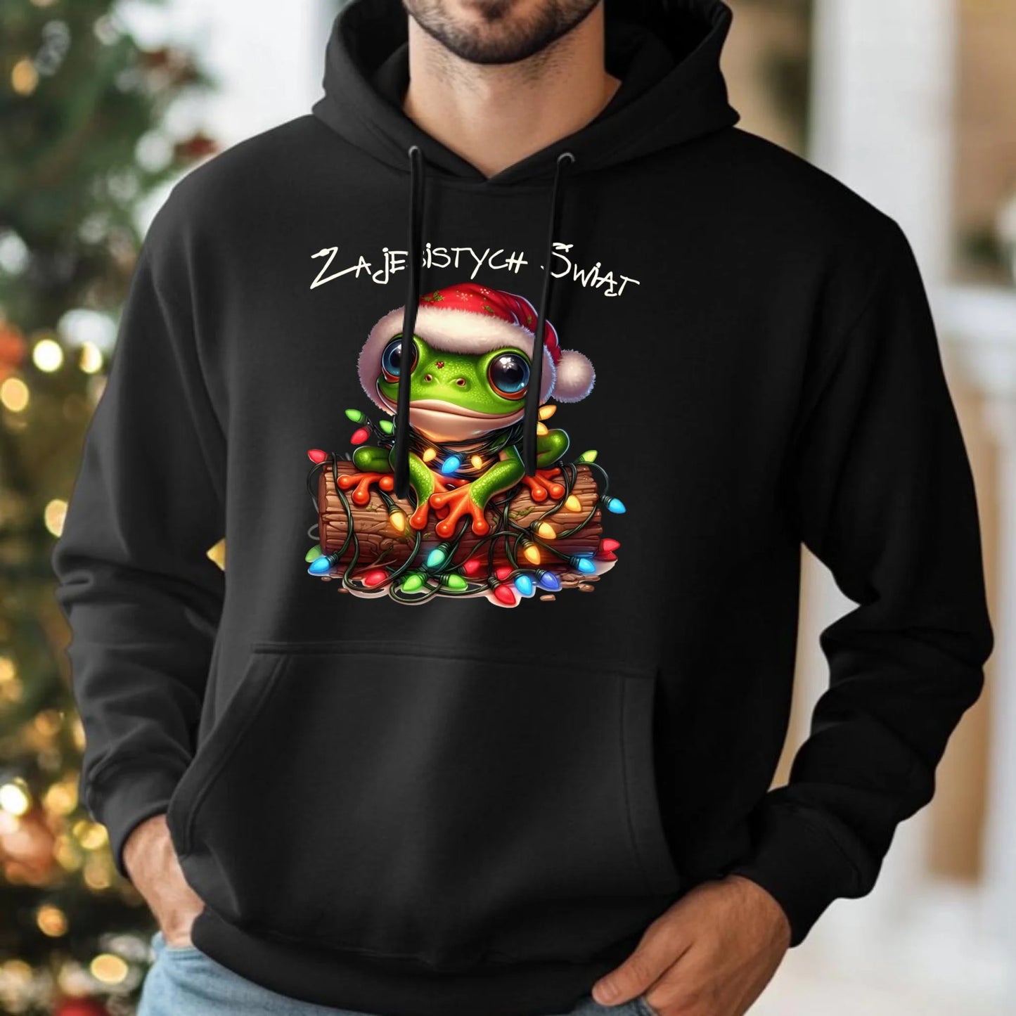 Bluza męska z kapturem świąteczna - Żaba - Żajebistych Świąt BN106 - StoryCups.pl