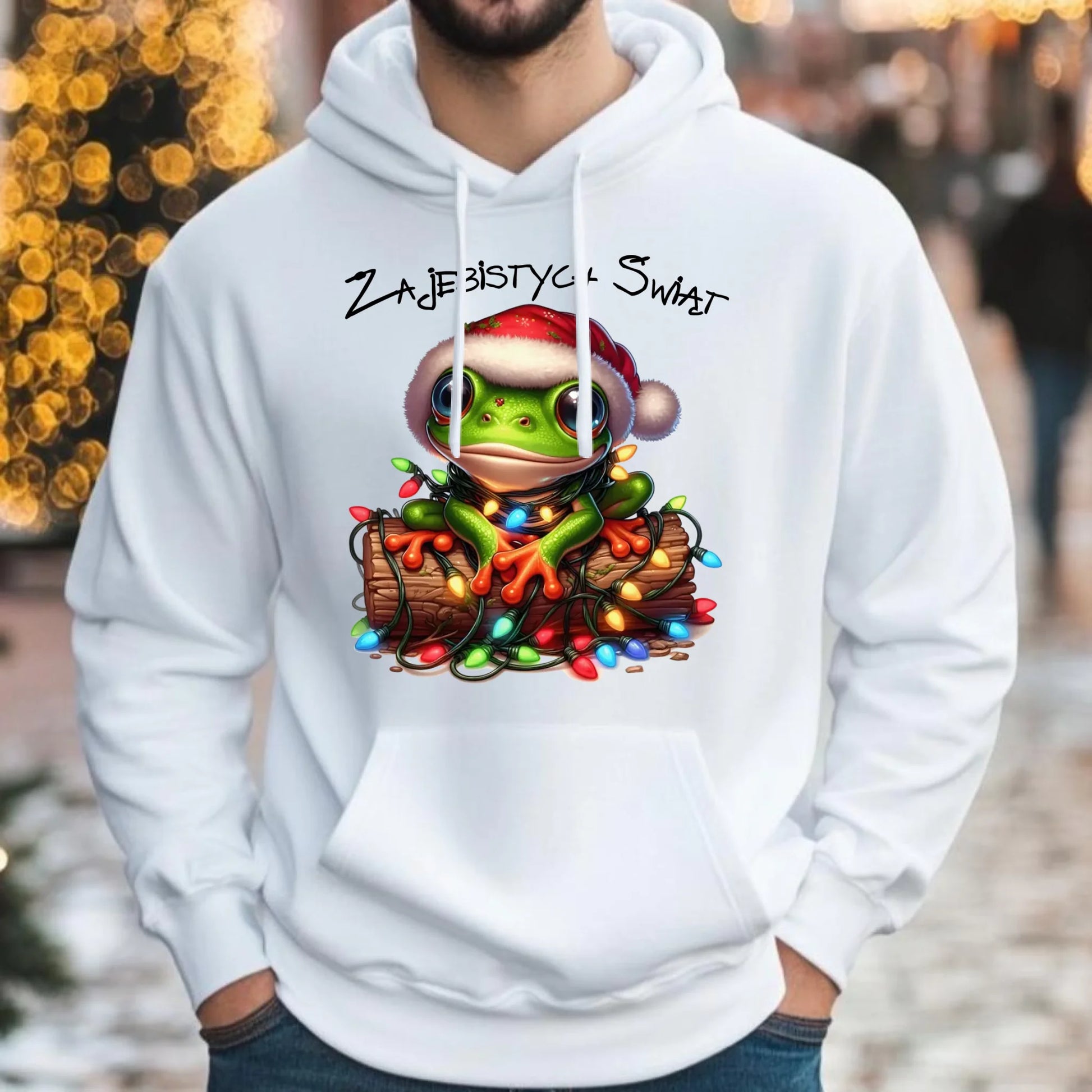 Bluza męska z kapturem świąteczna - Żaba - Żajebistych Świąt BN106 - StoryCups.pl