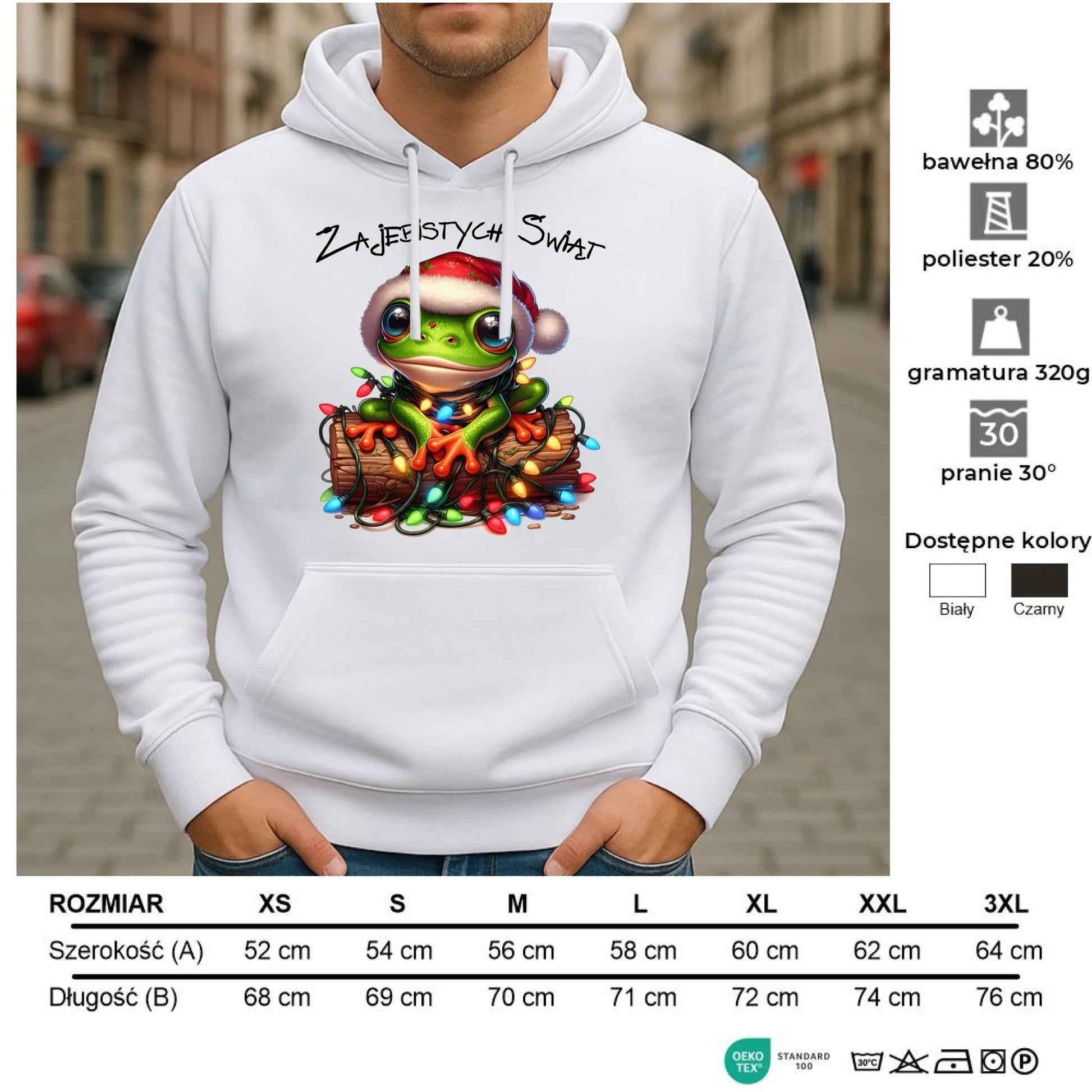 Bluza męska z kapturem świąteczna - Żaba - Żajebistych Świąt BN106 - StoryCups.pl