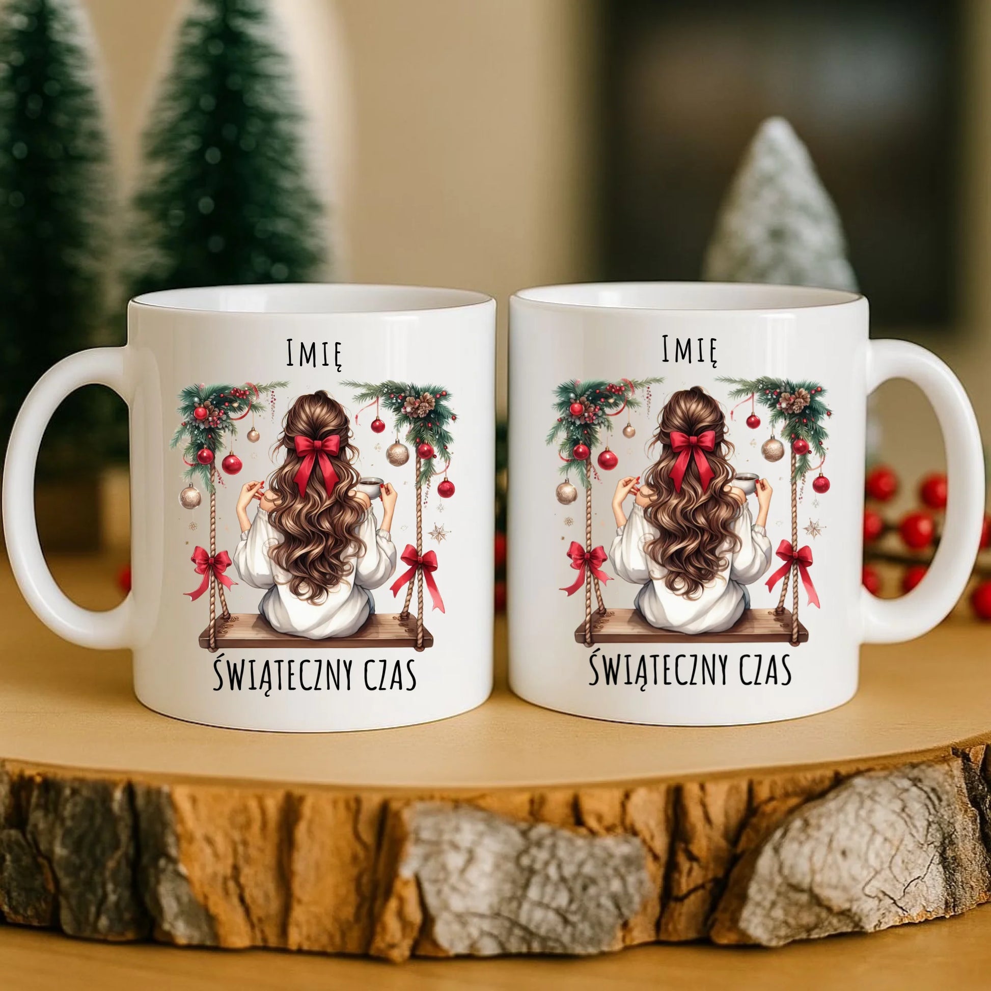Kubek świąteczny - Dziewczyna na huśtawce - Świąteczny czas - personalizowany BN105 - StoryCups.pl