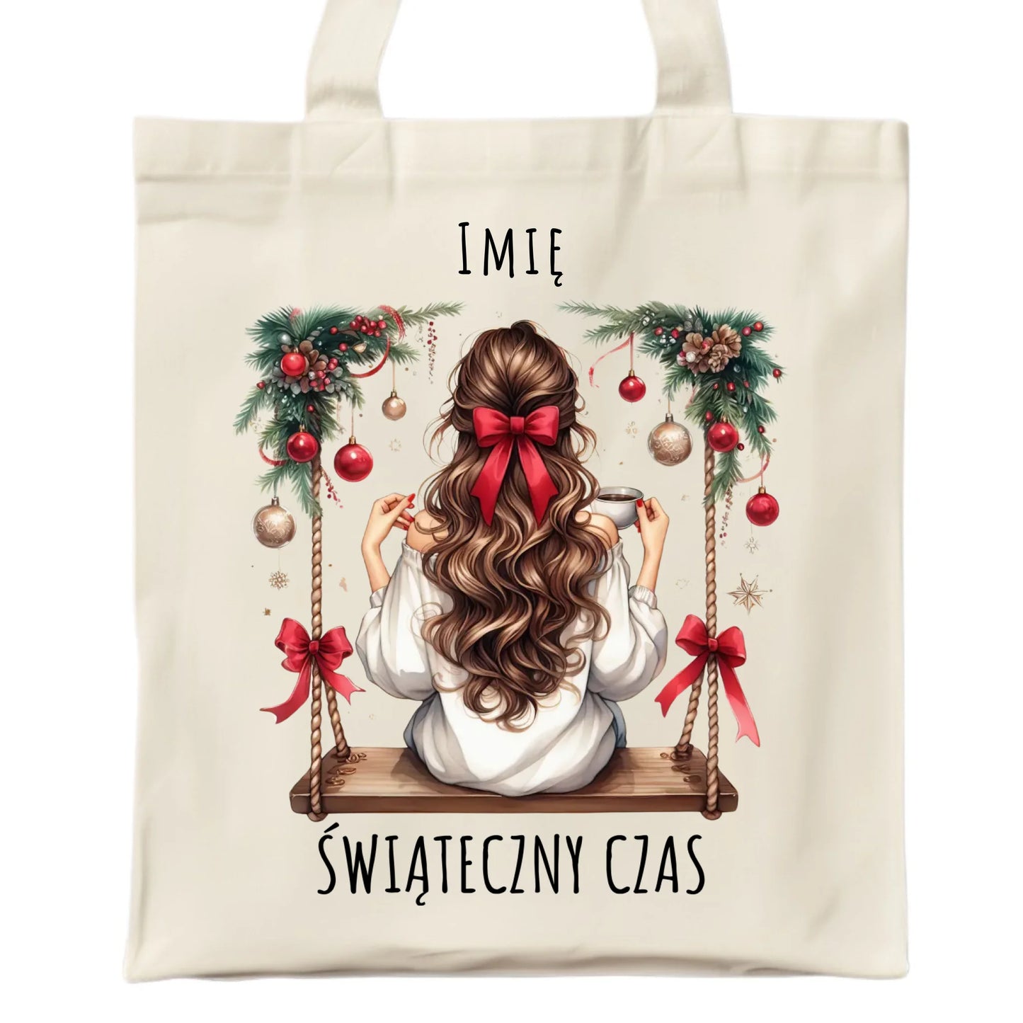 Torba świąteczna - Dziewczyna na huśtawce - Świąteczny czas - personalizowana BN105 - StoryCups.pl