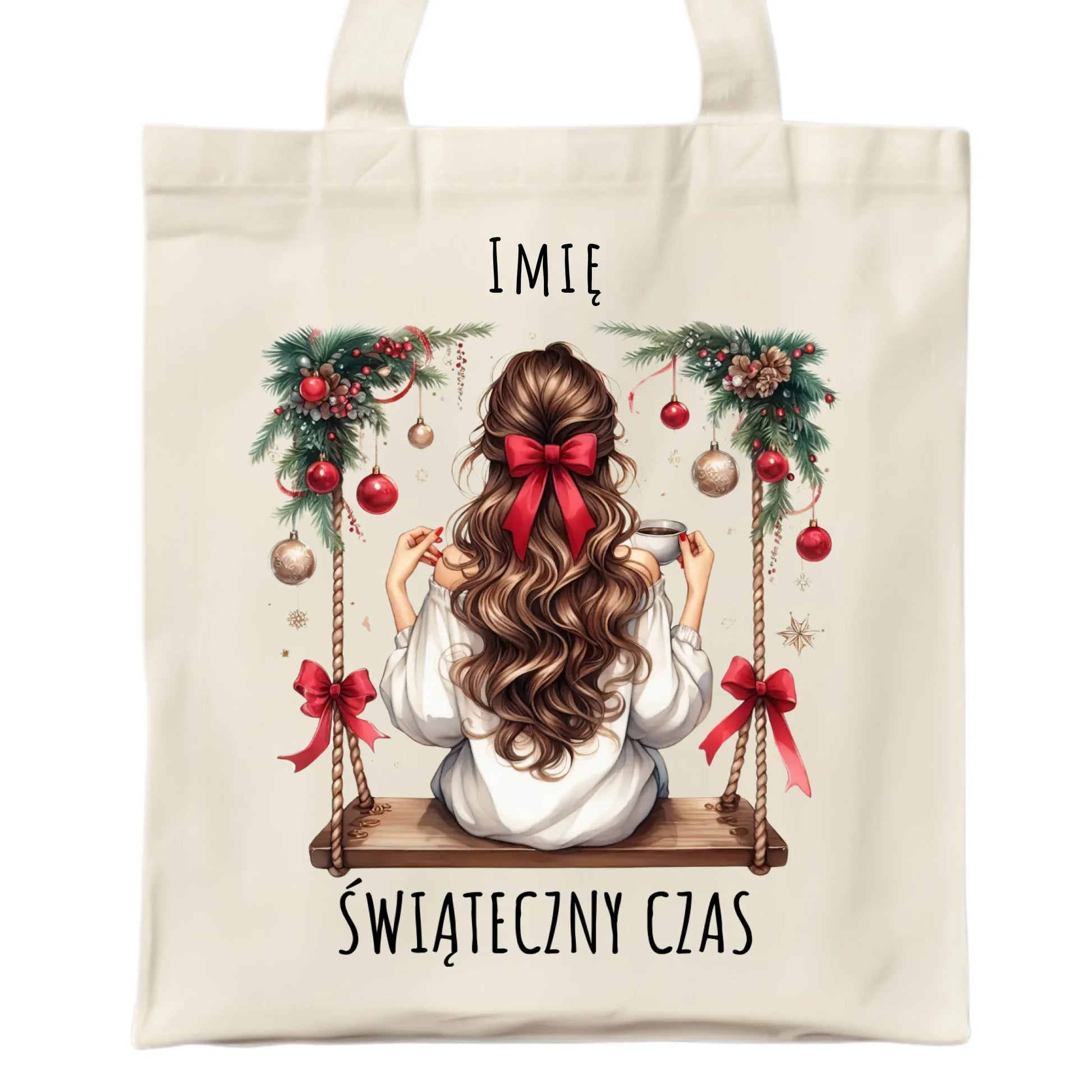 Torba świąteczna - Dziewczyna na huśtawce - Świąteczny czas - personalizowana BN105 - StoryCups.pl