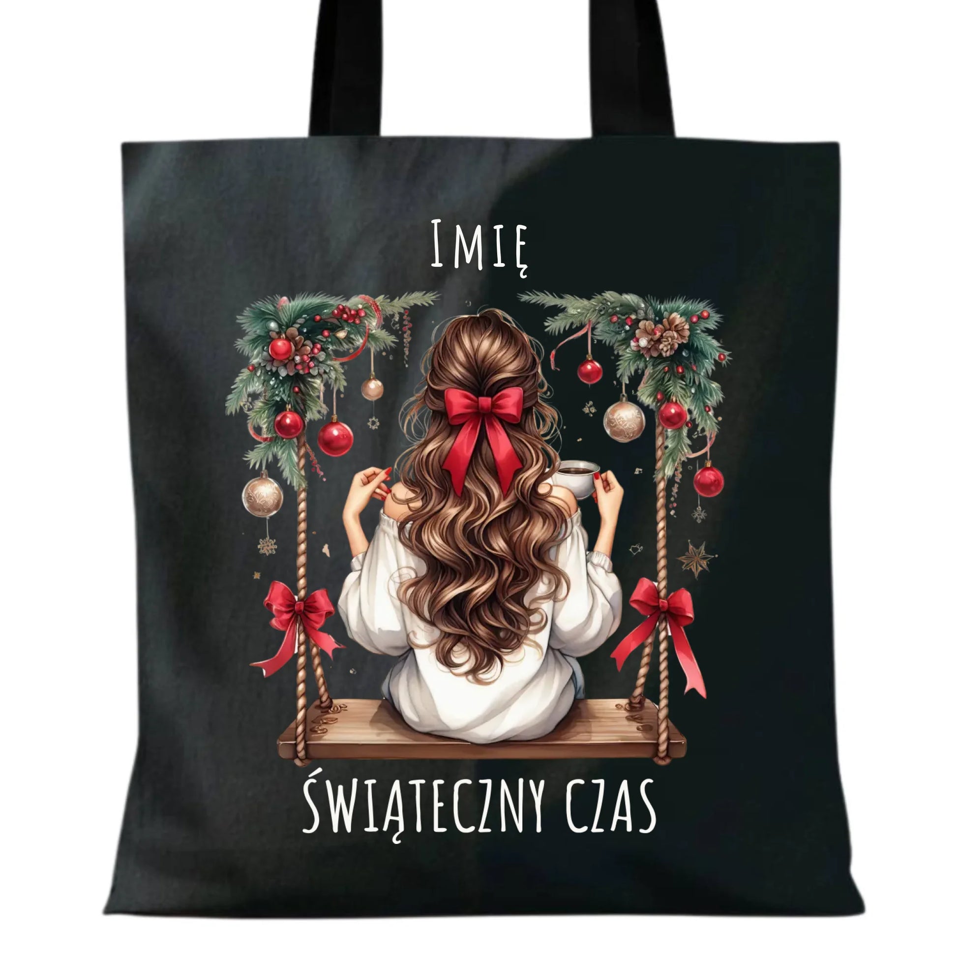 Torba świąteczna - Dziewczyna na huśtawce - Świąteczny czas - personalizowana BN105 - StoryCups.pl