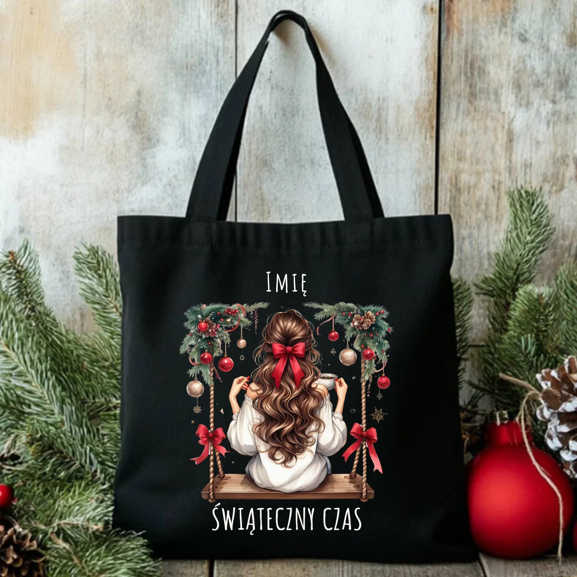 Torba świąteczna - Dziewczyna na huśtawce - Świąteczny czas - personalizowana BN105 - StoryCups.pl