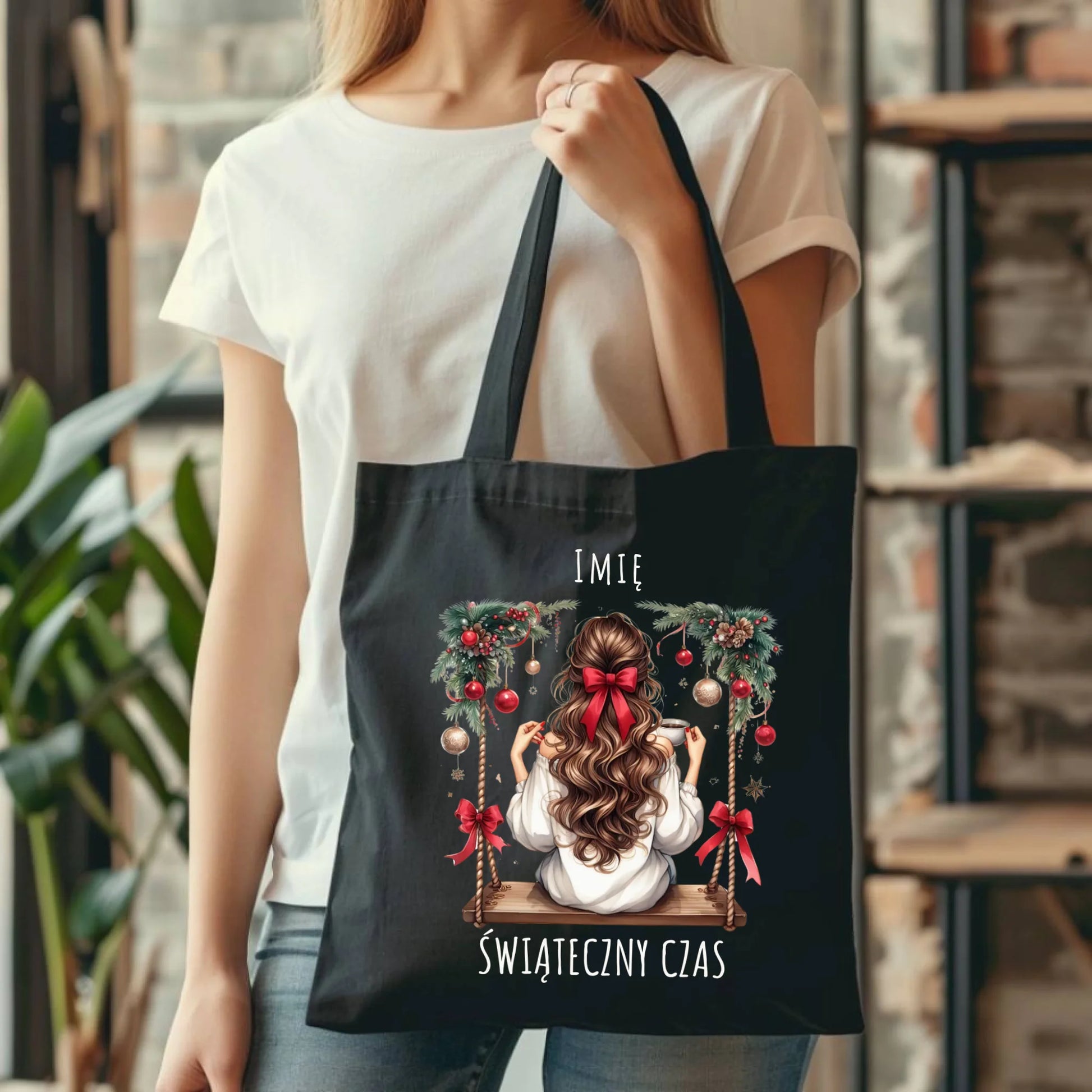 Torba świąteczna - Dziewczyna na huśtawce - Świąteczny czas - personalizowana BN105 - StoryCups.pl