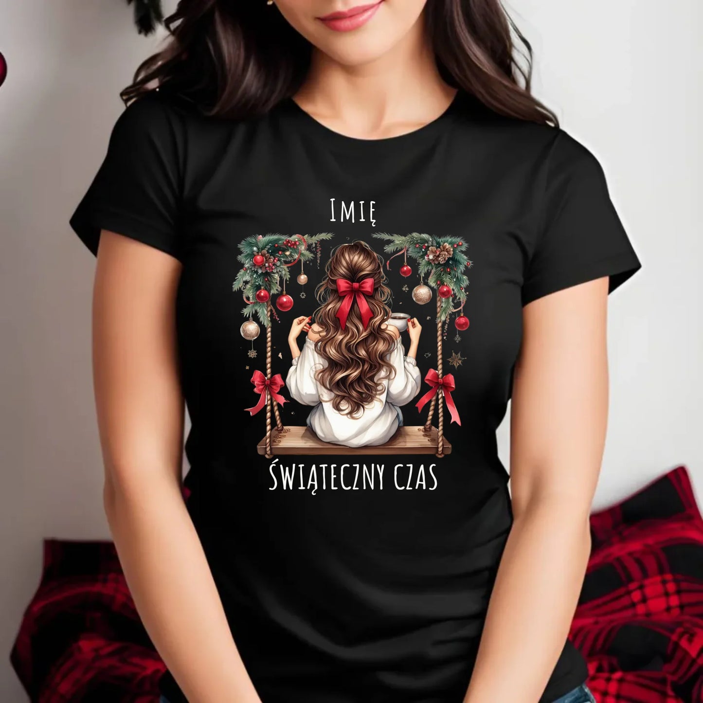 Koszulka damska świąteczna - Dziewczyna na huśtawce - Świąteczny czas - personalizowana BN105 - StoryCups.pl