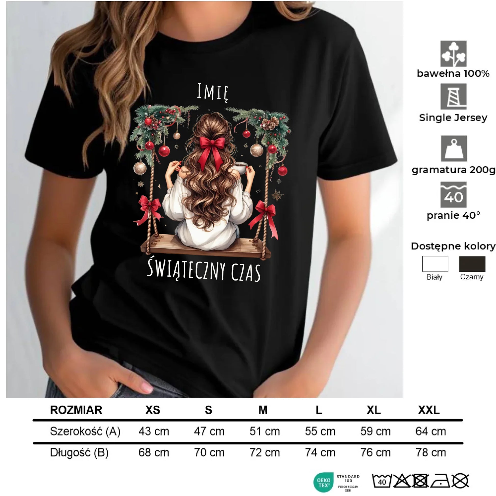 Koszulka damska świąteczna - Dziewczyna na huśtawce - Świąteczny czas - personalizowana BN105 - StoryCups.pl