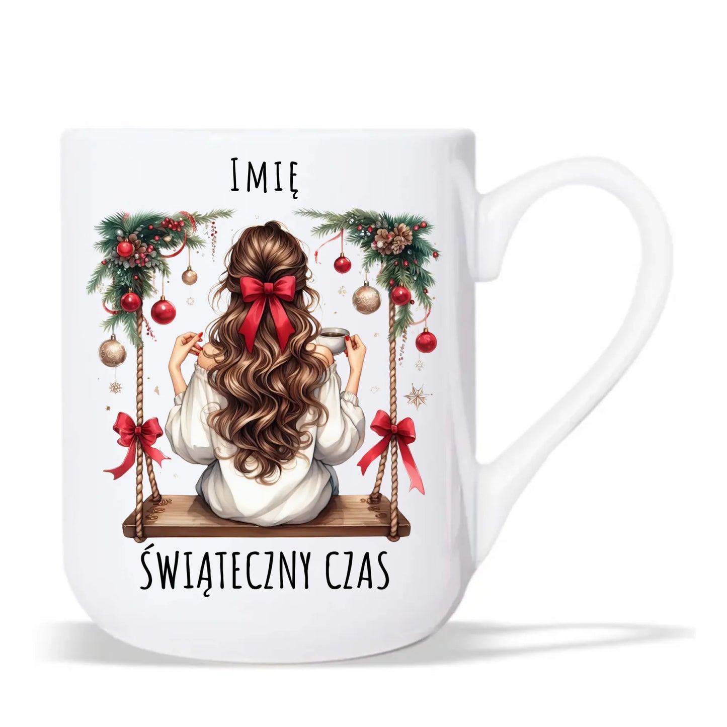 Kubek elegant świąteczny - Dziewczyna na huśtawce - Świąteczny czas - personalizowany BN105 - StoryCups.pl