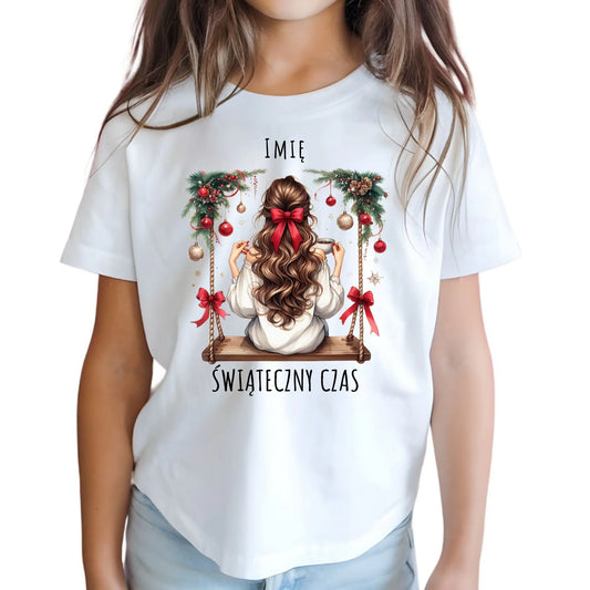 Koszulka dziecięca świąteczna - Dziewczyna na huśtawce - Świąteczny czas - personalizowana BN105