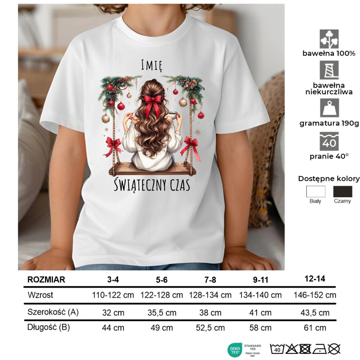 Koszulka dziecięca świąteczna - Dziewczyna na huśtawce - Świąteczny czas - personalizowana BN105