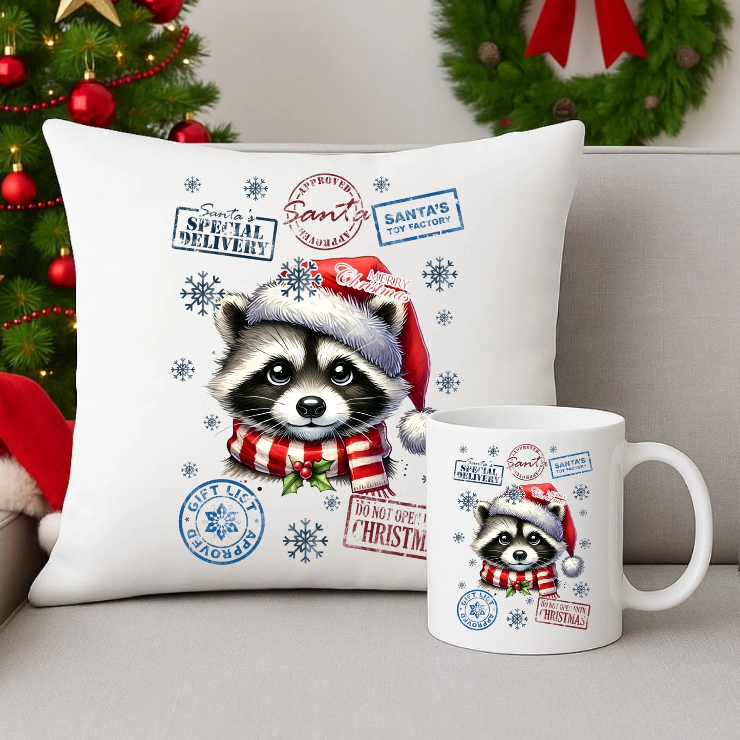 Zestaw poduszka i kubek świąteczny - Szop - Przesyłka od Mikołaja BN104 - StoryCups.pl