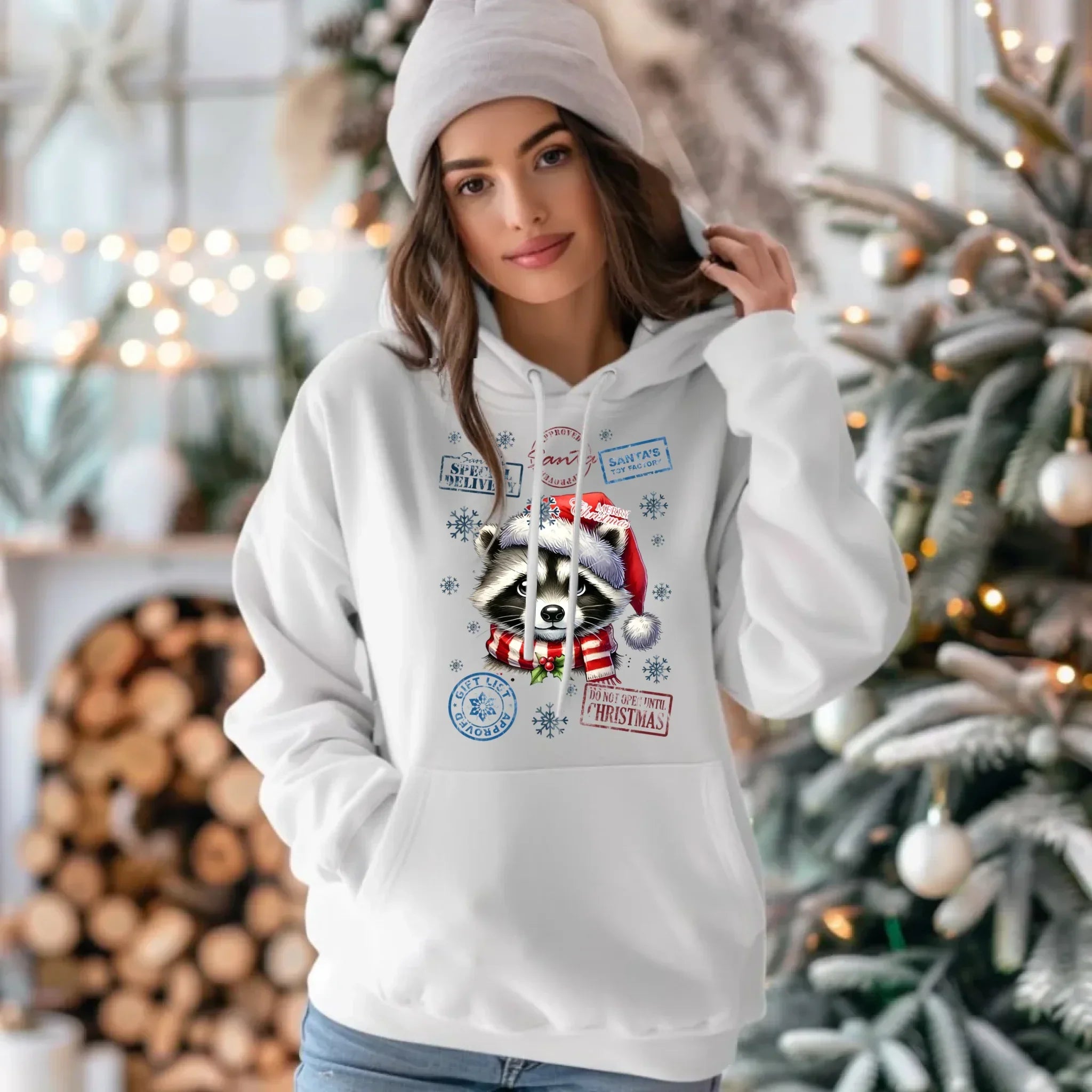 Bluza damska z kapturem świąteczna - Szop - Przesyłka od Mikołaja BN104 - StoryCups.pl