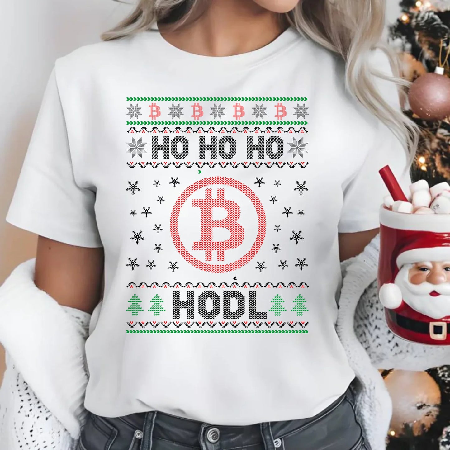 Koszulka damska świąteczna - Bitcoin - Ho Ho hodl BN103 - StoryCups.pl