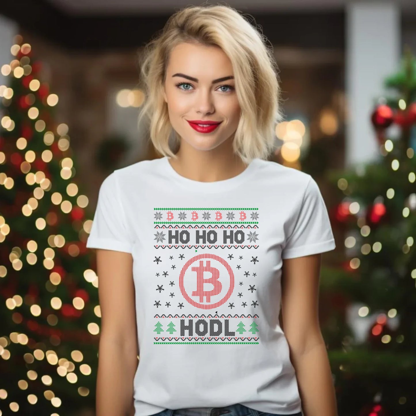 Koszulka damska świąteczna - Bitcoin - Ho Ho hodl BN103 - StoryCups.pl