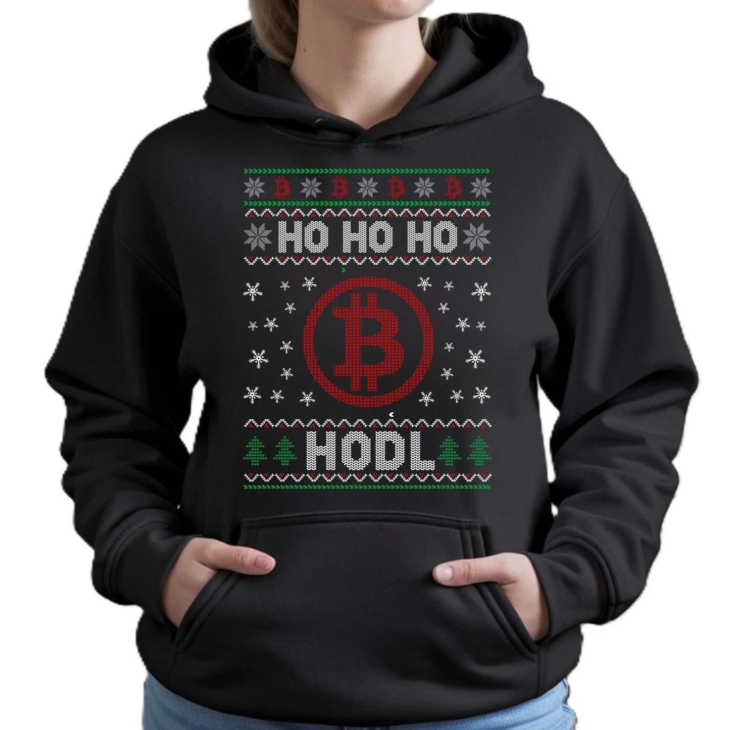 Bluza damska z kapturem świąteczna - Bitcoin - Ho Ho hodl BN103 - StoryCups.pl
