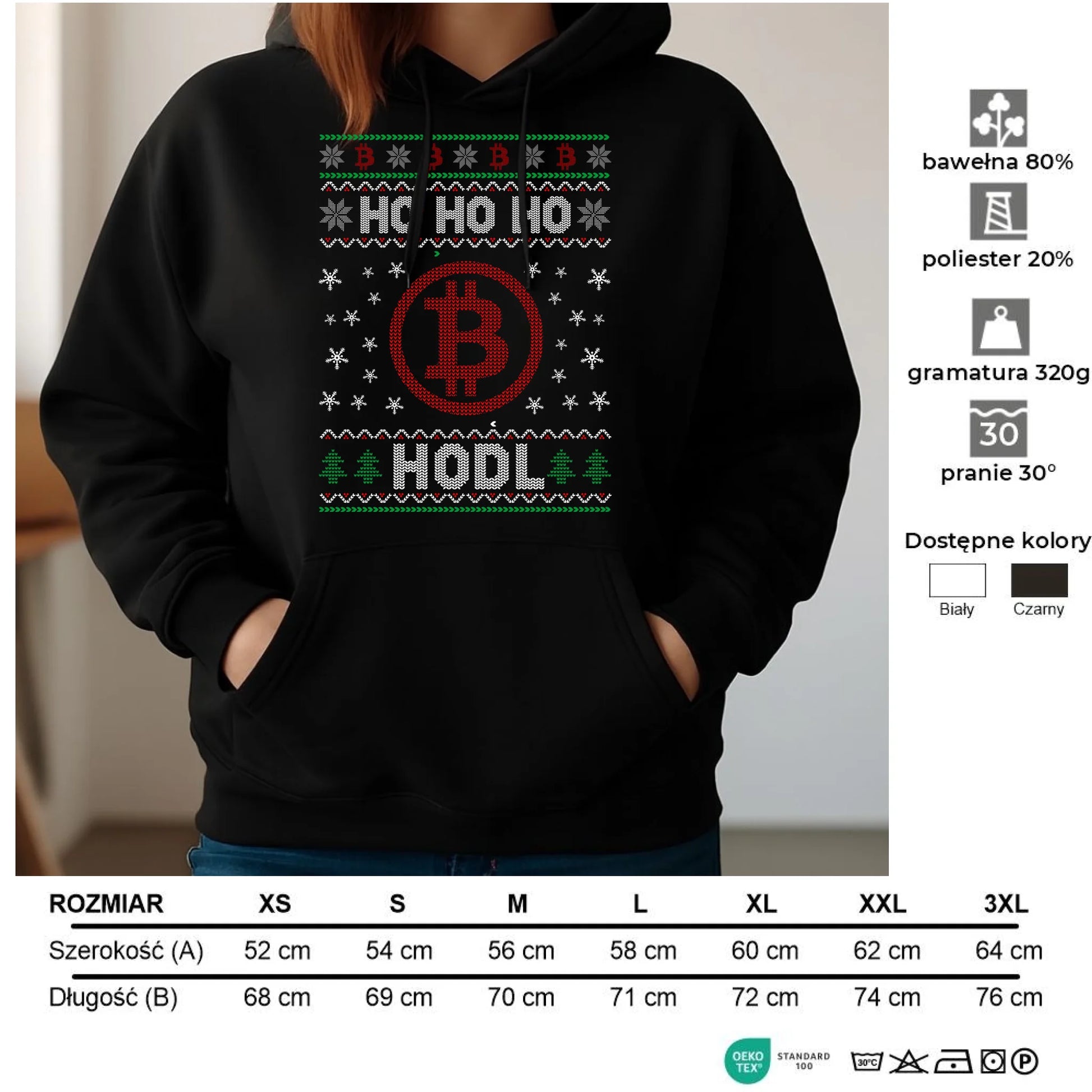 Bluza damska z kapturem świąteczna - Bitcoin - Ho Ho hodl BN103 - StoryCups.pl