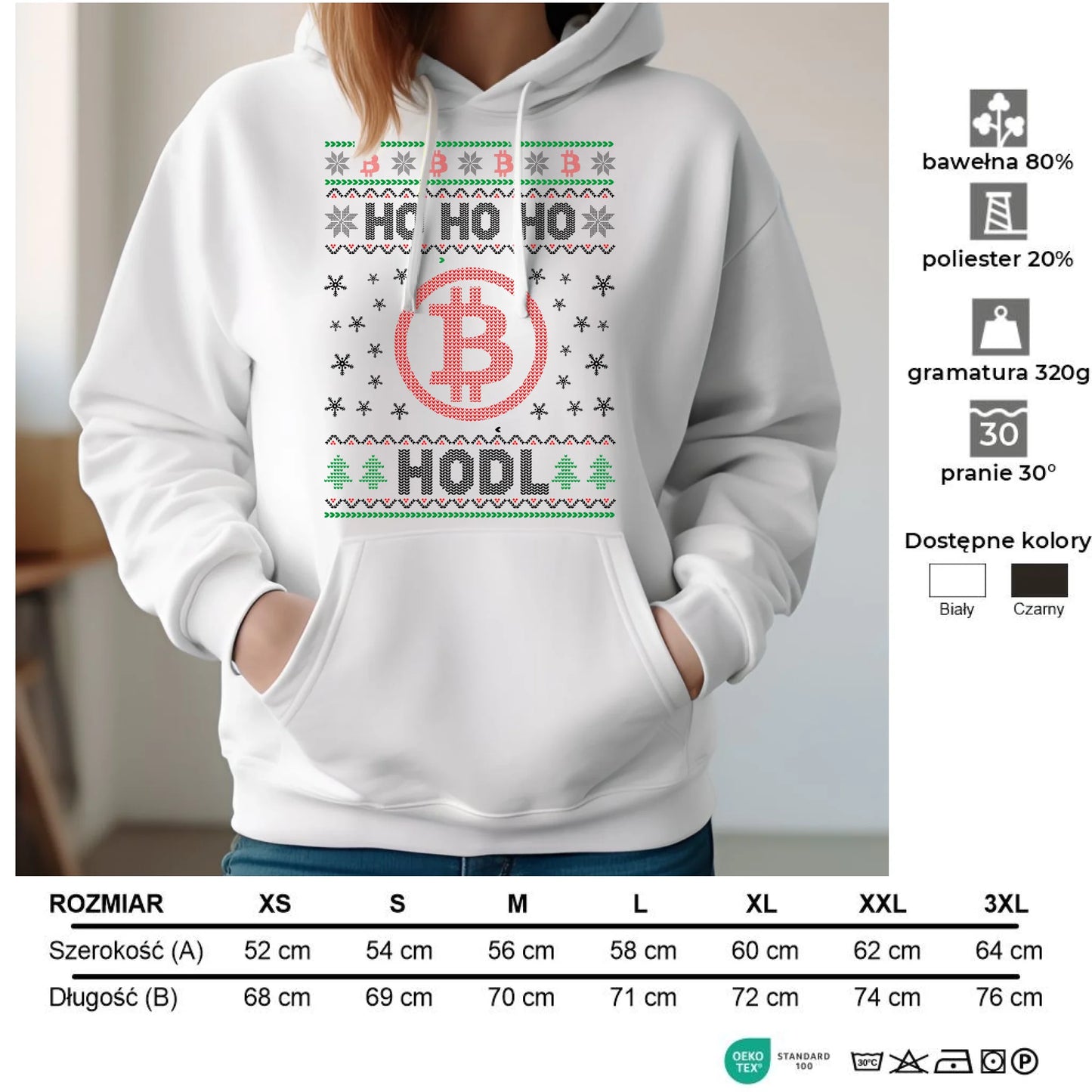 Bluza damska z kapturem świąteczna - Bitcoin - Ho Ho hodl BN103 - StoryCups.pl