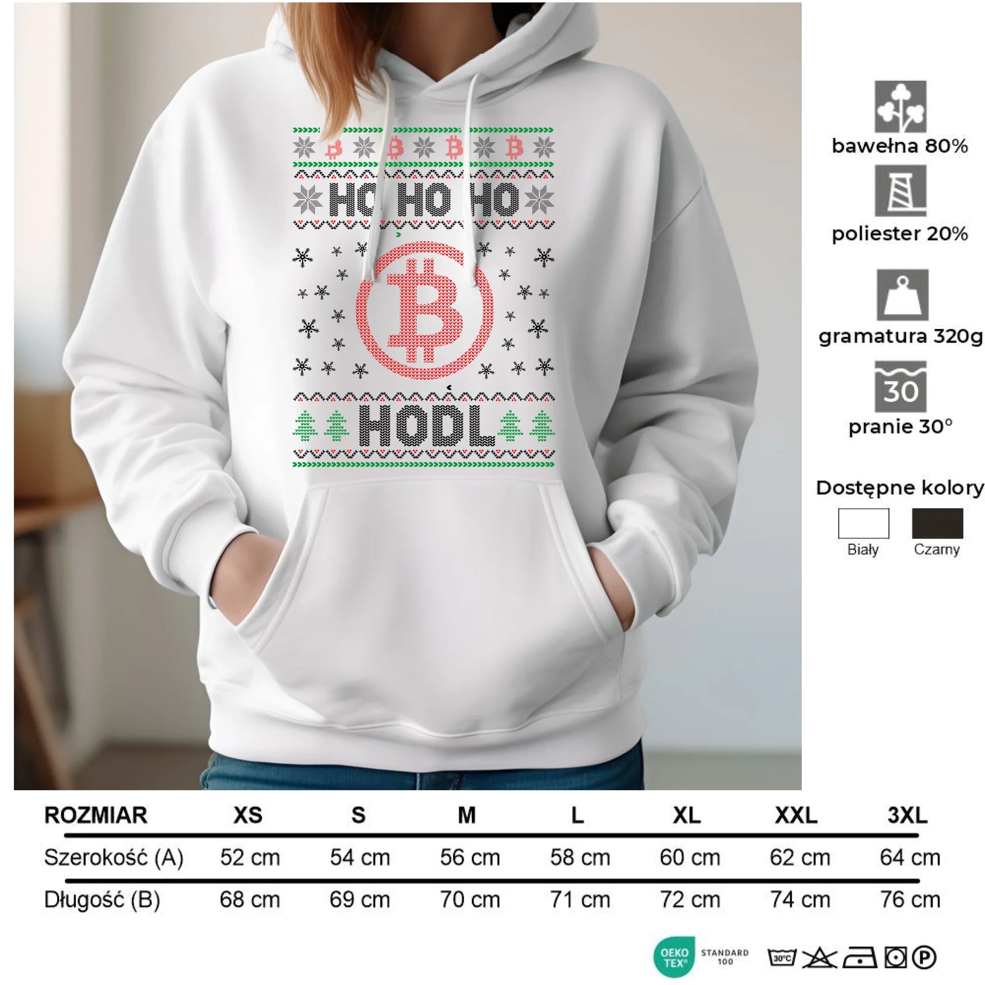 Bluza damska z kapturem świąteczna - Bitcoin - Ho Ho hodl BN103 - StoryCups.pl