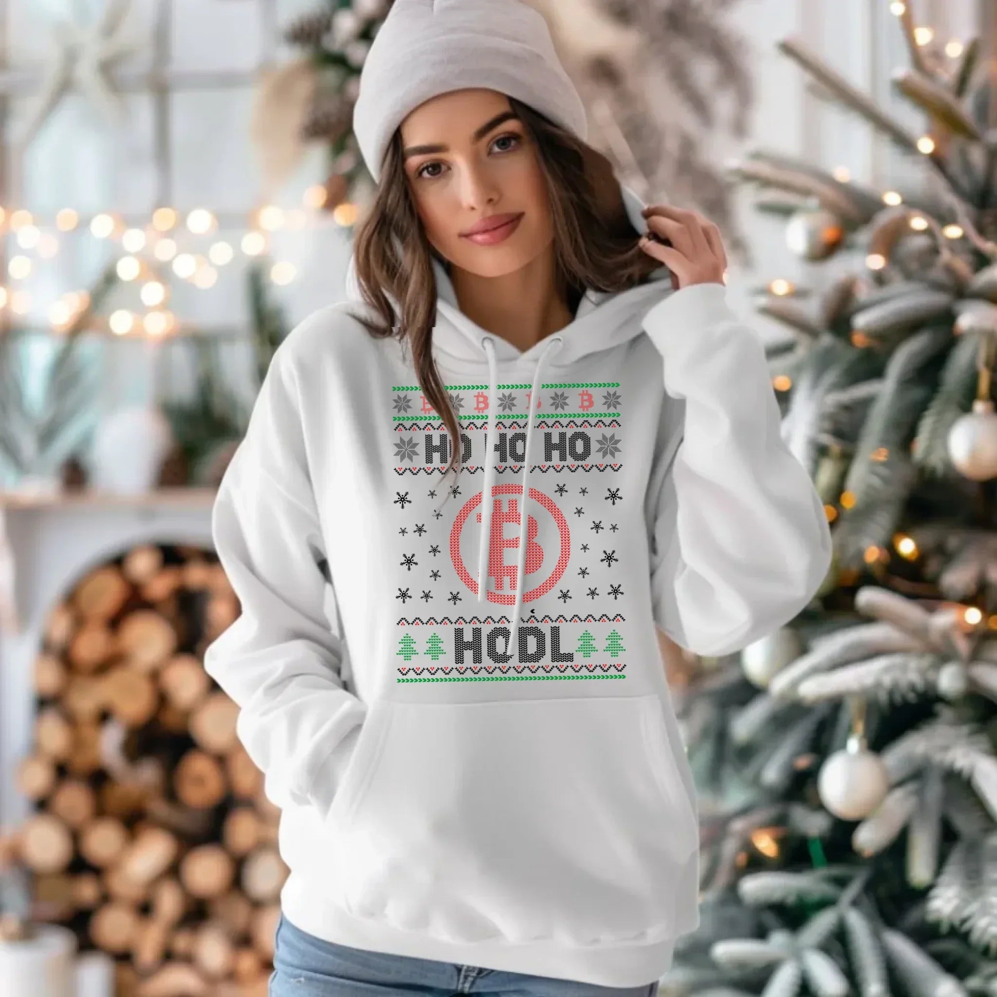 Bluza damska z kapturem świąteczna - Bitcoin - Ho Ho hodl BN103 - StoryCups.pl