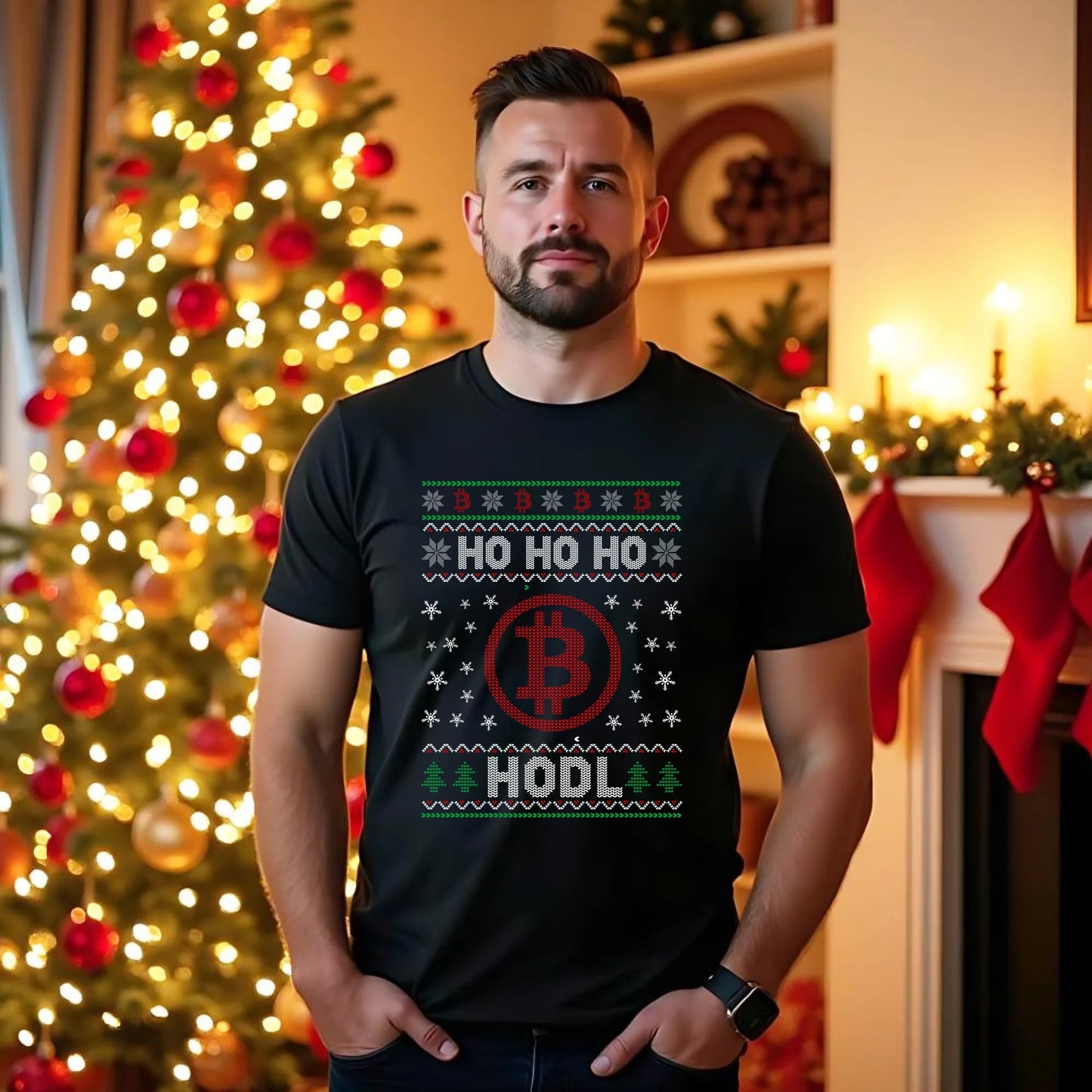 Koszulka męska świąteczna - Bitcoin - Ho Ho hodl BN103 - StoryCups.pl