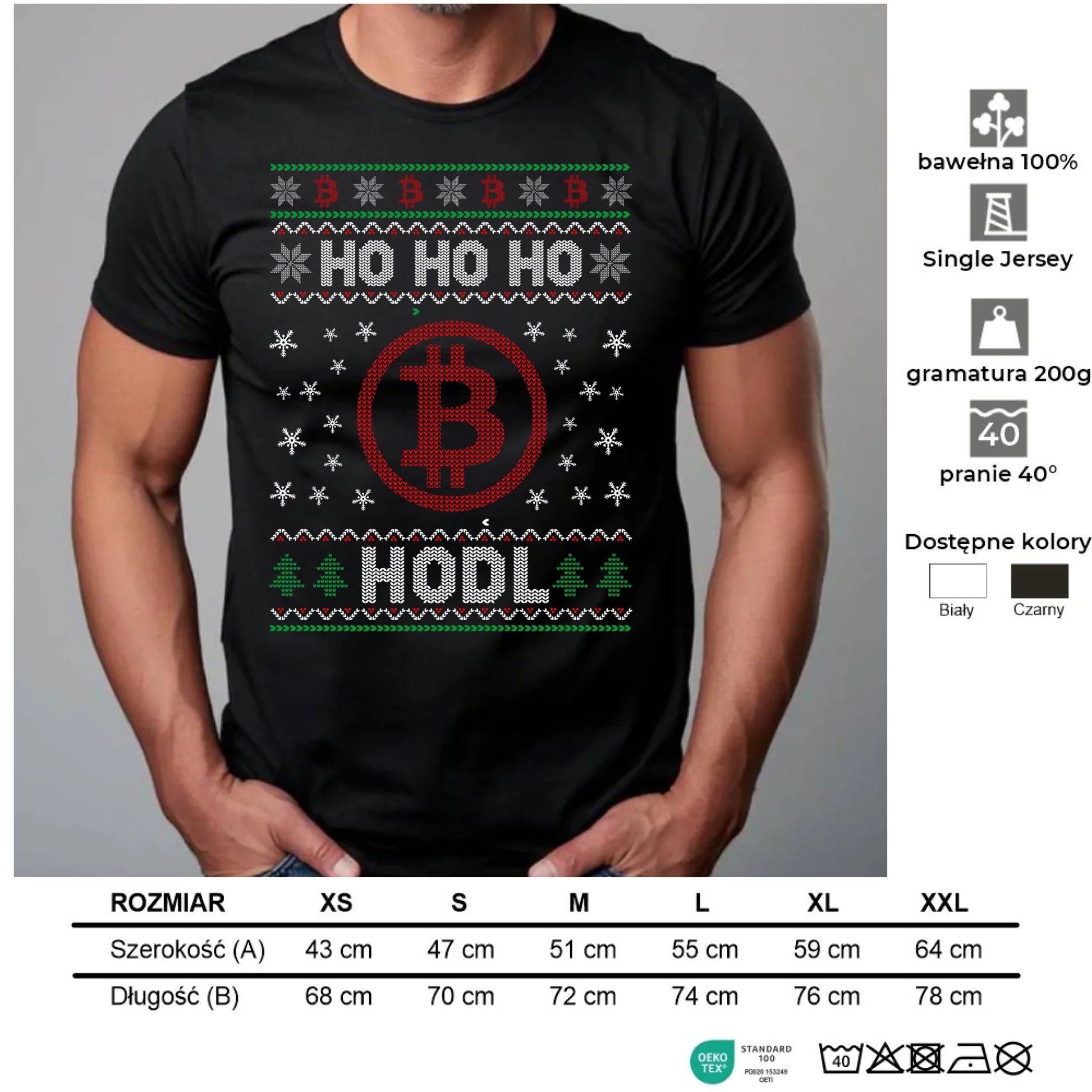Koszulka męska świąteczna - Bitcoin - Ho Ho hodl BN103 - StoryCups.pl
