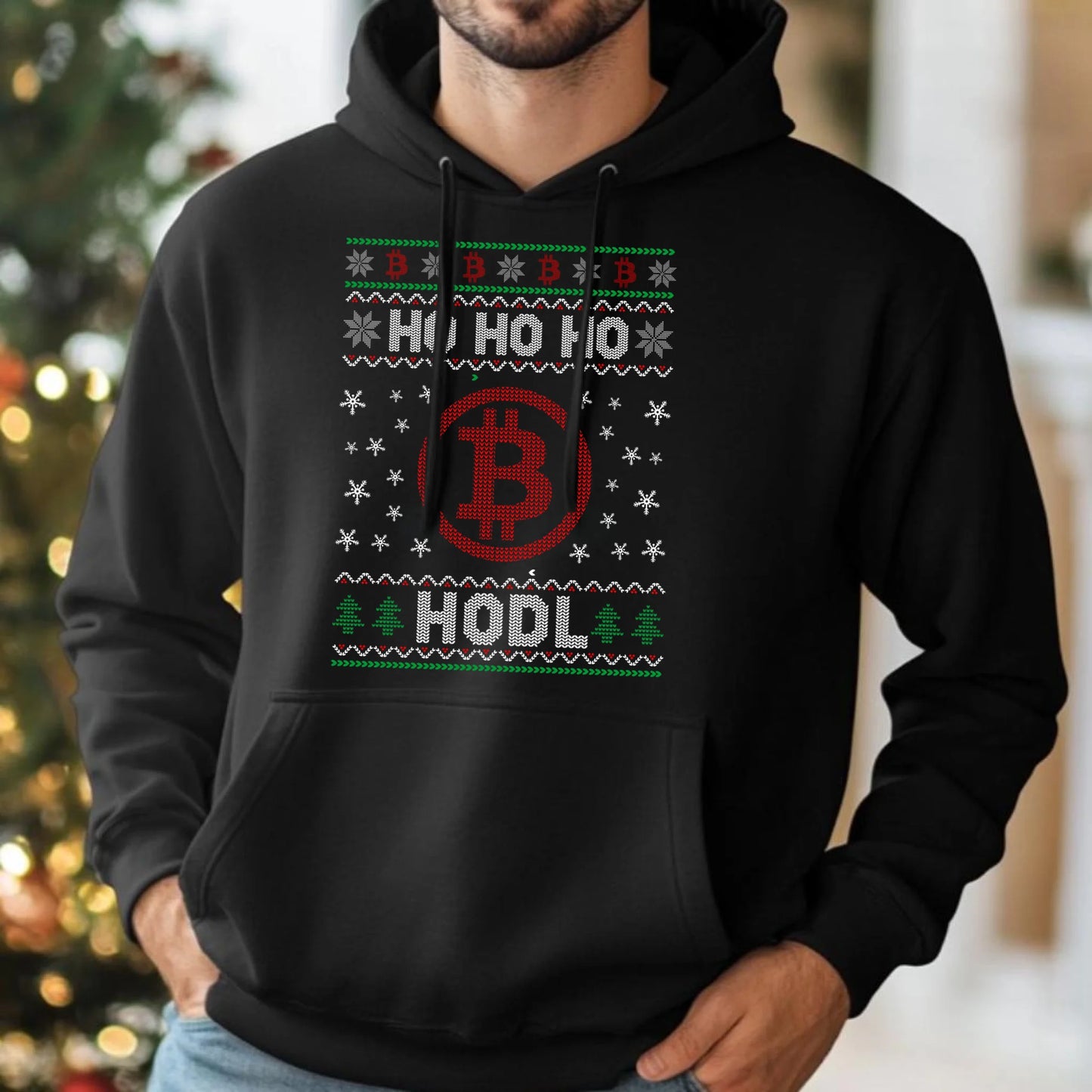 Bluza męska z kapturem świąteczna - Bitcoin - Ho Ho hodl BN103 - StoryCups.pl