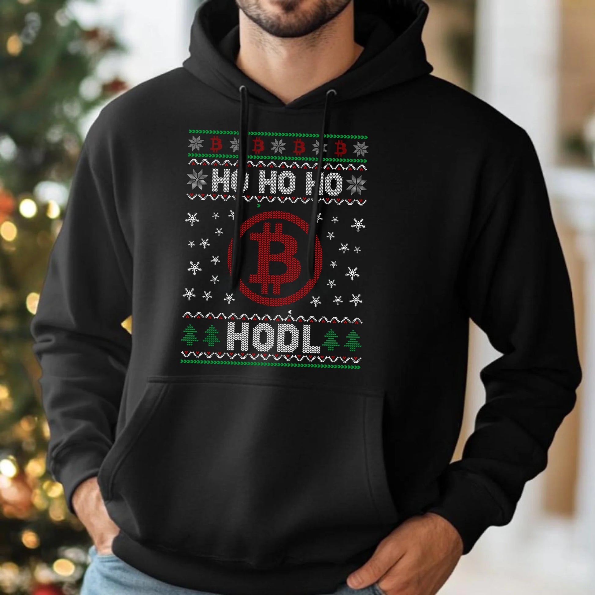 Bluza męska z kapturem świąteczna - Bitcoin - Ho Ho hodl BN103 - StoryCups.pl