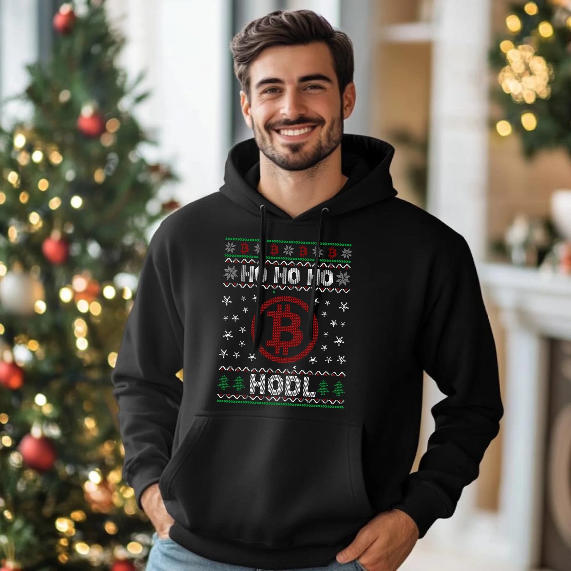Bluza męska z kapturem świąteczna - Bitcoin - Ho Ho hodl BN103 - StoryCups.pl