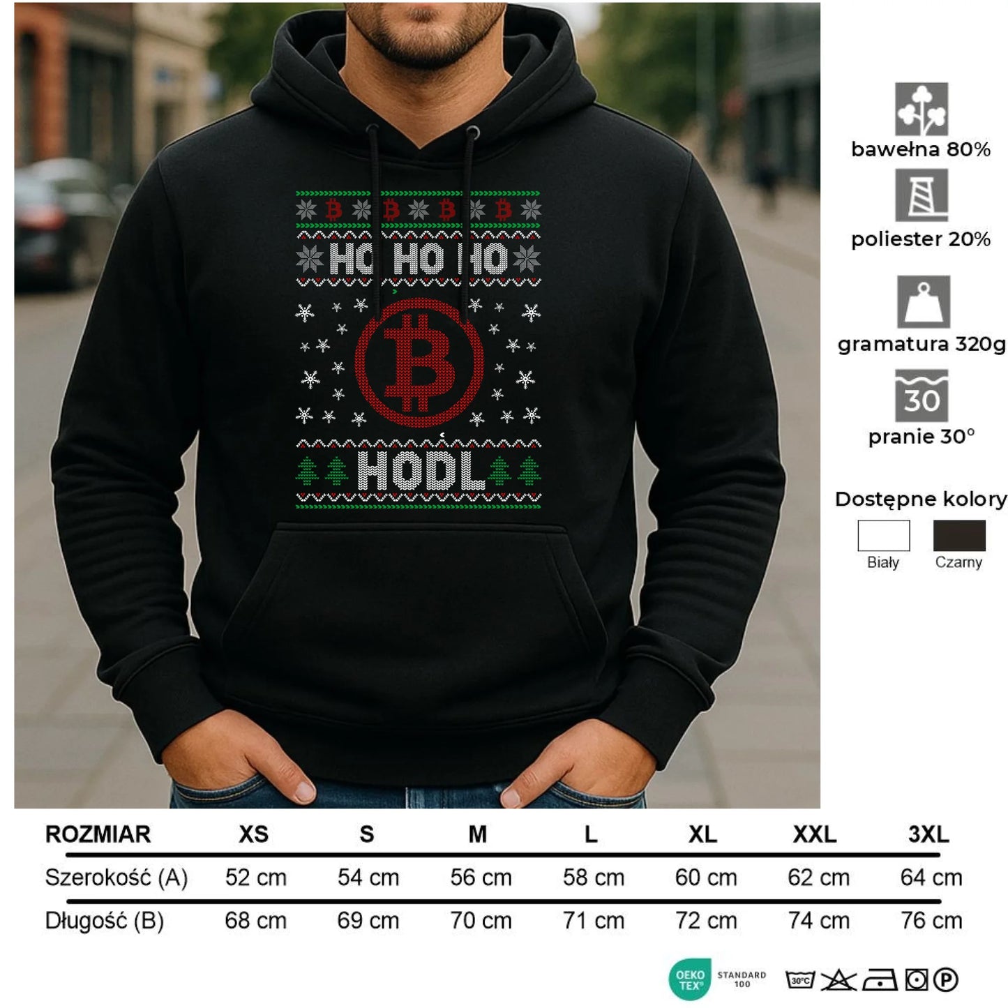Bluza męska z kapturem świąteczna - Bitcoin - Ho Ho hodl BN103 - StoryCups.pl