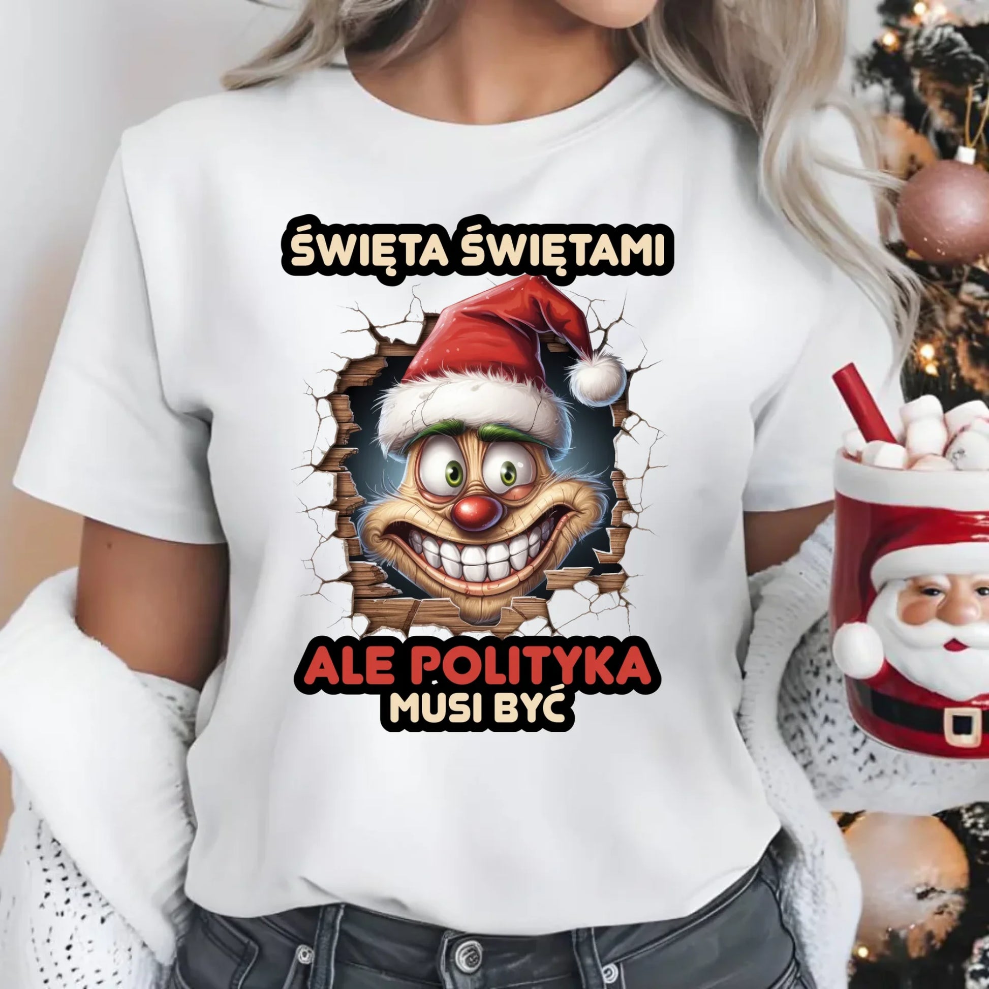 Koszulka damska świąteczna - Święta świętami ale polityka musi być BN102 - StoryCups.pl