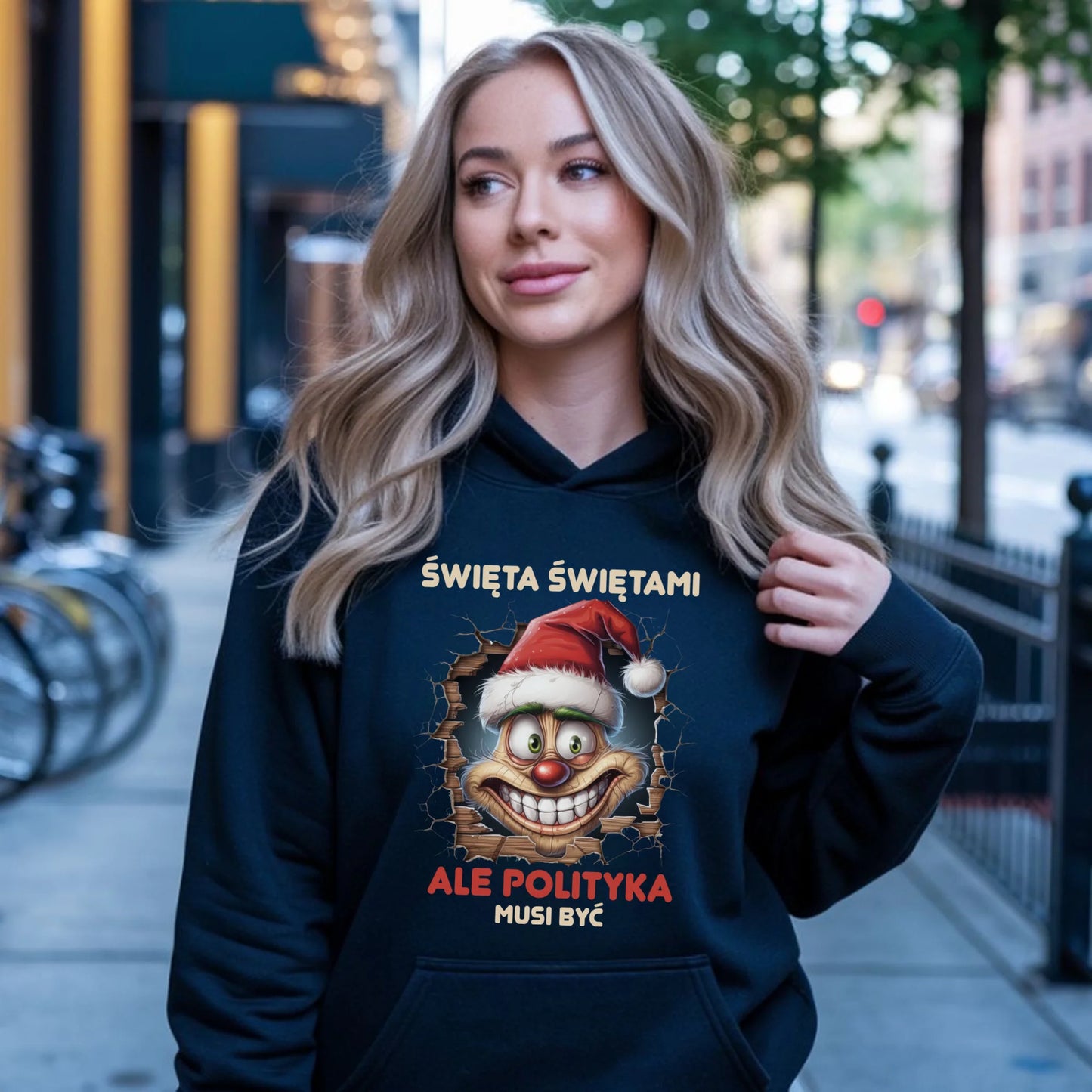 Bluza damska z kapturem świąteczna - Święta świętami ale polityka musi być BN102 - StoryCups.pl