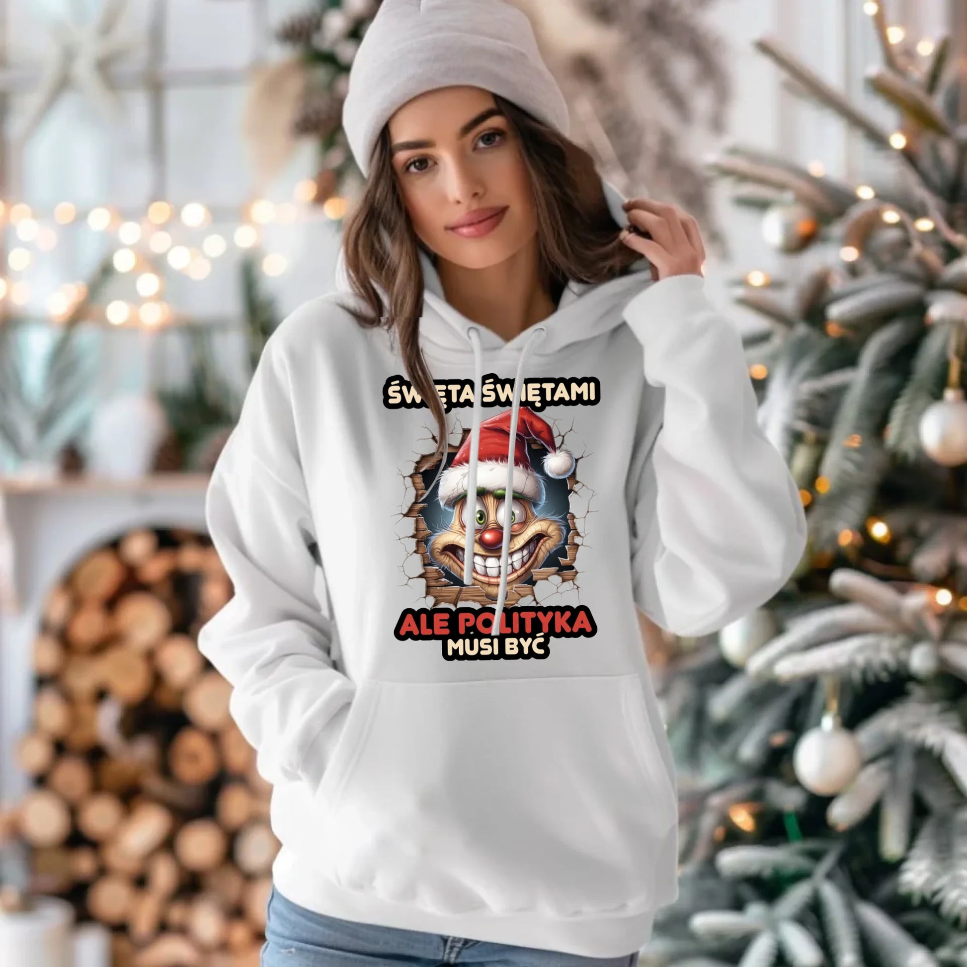 Bluza damska z kapturem świąteczna - Święta świętami ale polityka musi być BN102 - StoryCups.pl