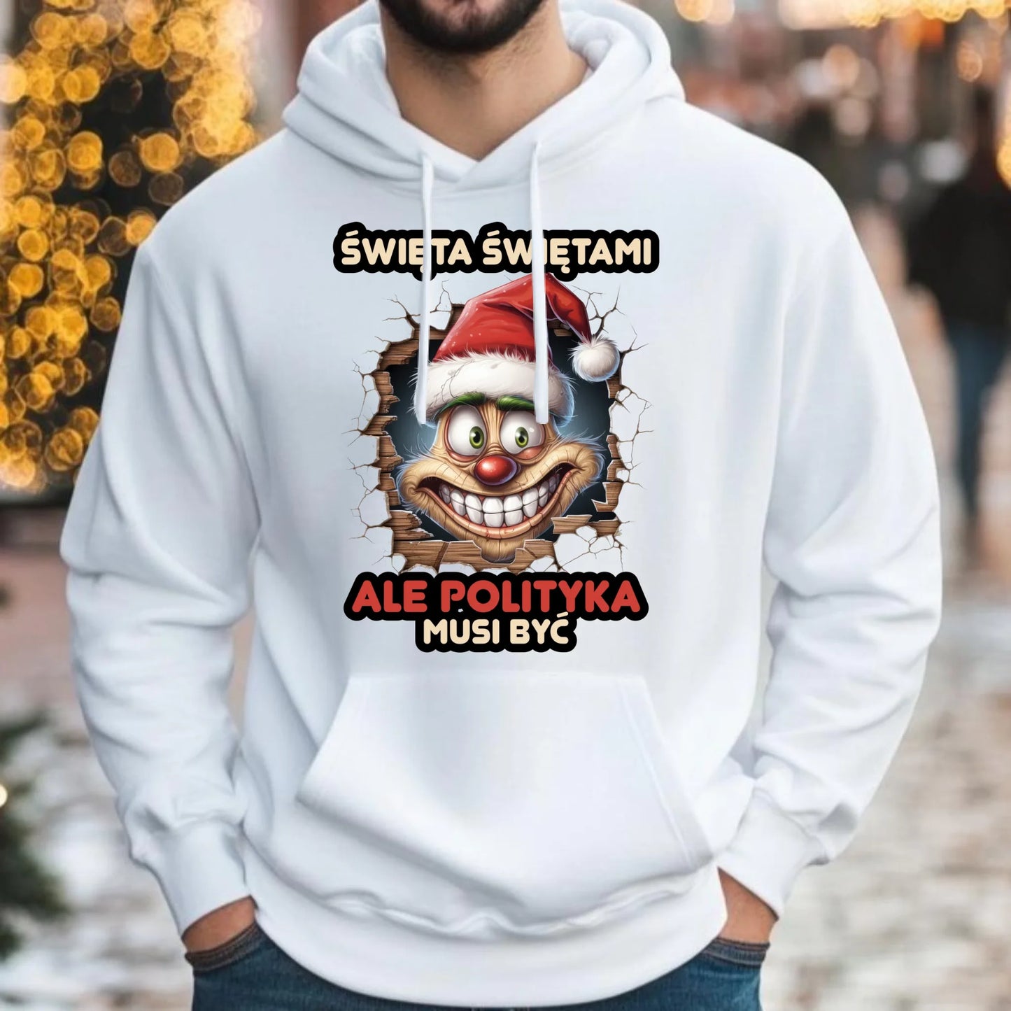 Bluza męska z kapturem świąteczna - Święta świętami ale polityka musi być BN102 - StoryCups.pl