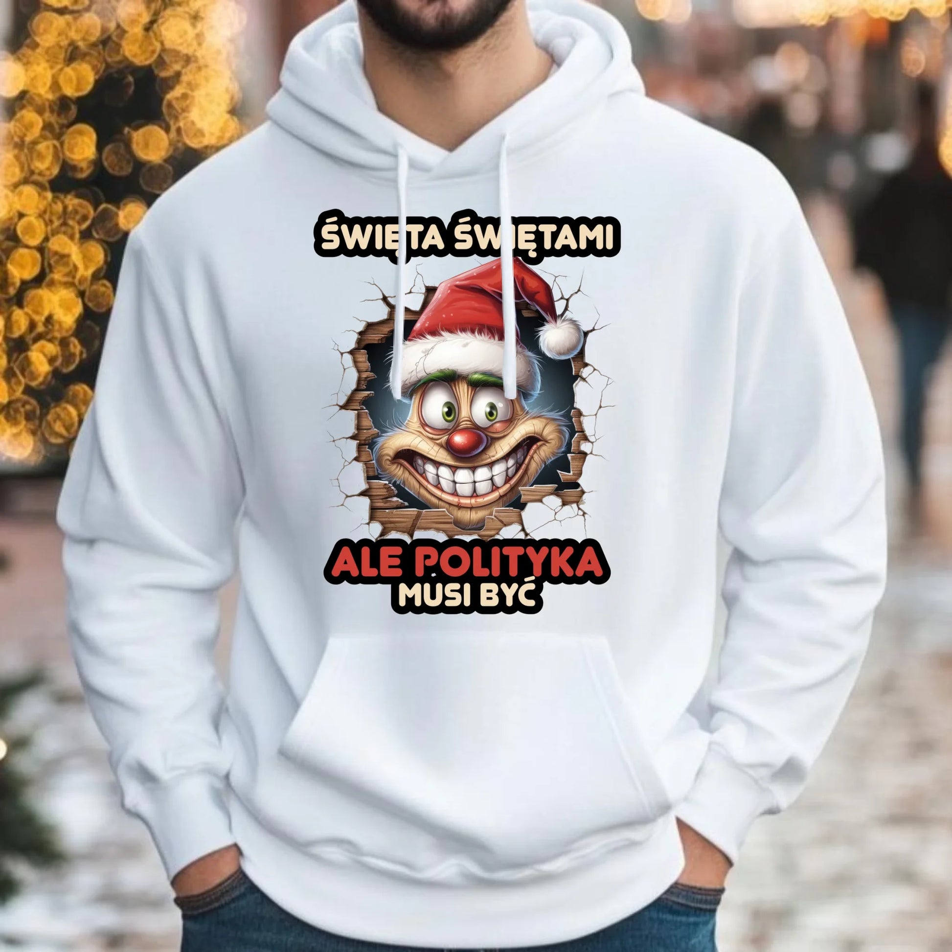 Bluza męska z kapturem świąteczna - Święta świętami ale polityka musi być BN102 - StoryCups.pl
