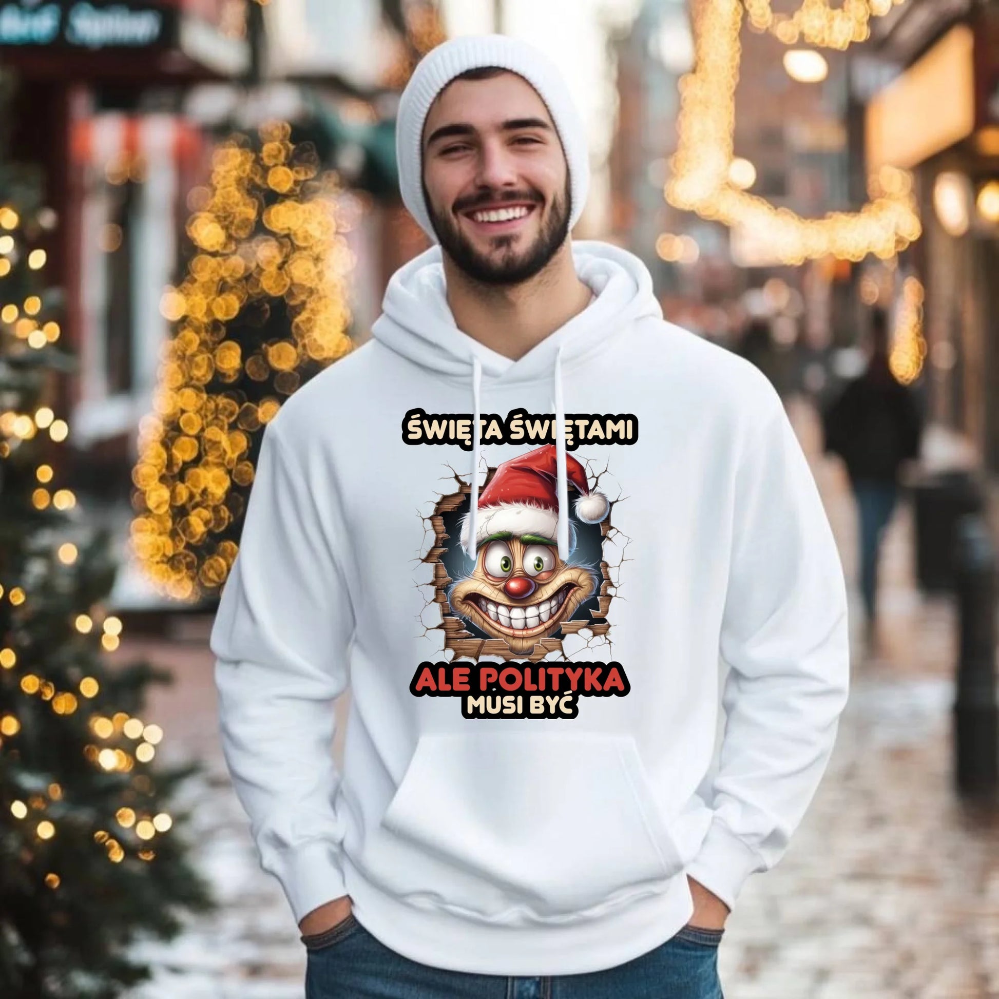 Bluza męska z kapturem świąteczna - Święta świętami ale polityka musi być BN102 - StoryCups.pl