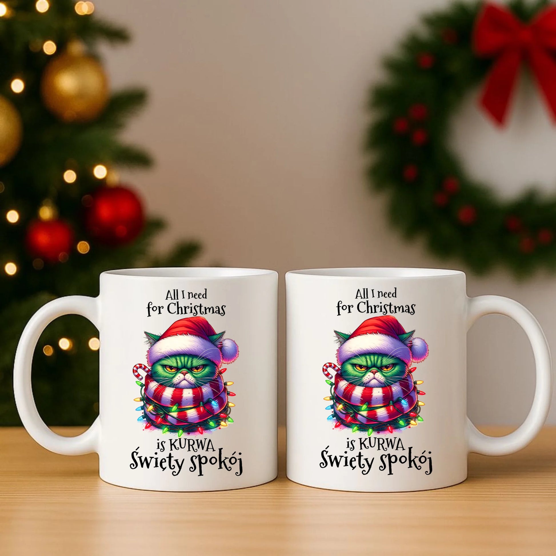 Zestaw poduszka i kubek świąteczny - All I need for Christmas is ku*wa święty spokój - bez cenzury BN101 - StoryCups.pl