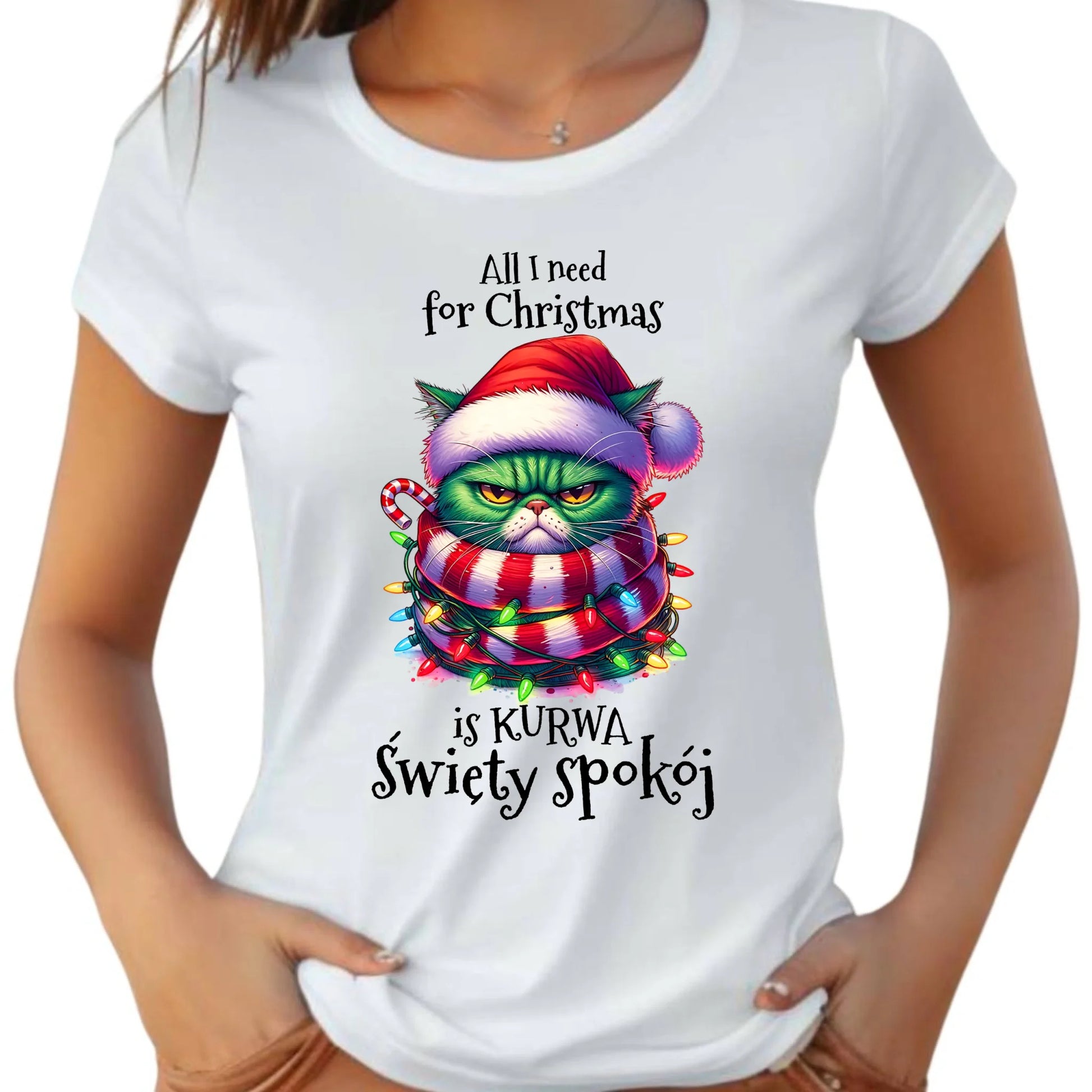 Koszulka damska świąteczna - All I need for Christmas is ku*wa święty spokój - bez cenzury BN101 - StoryCups.pl