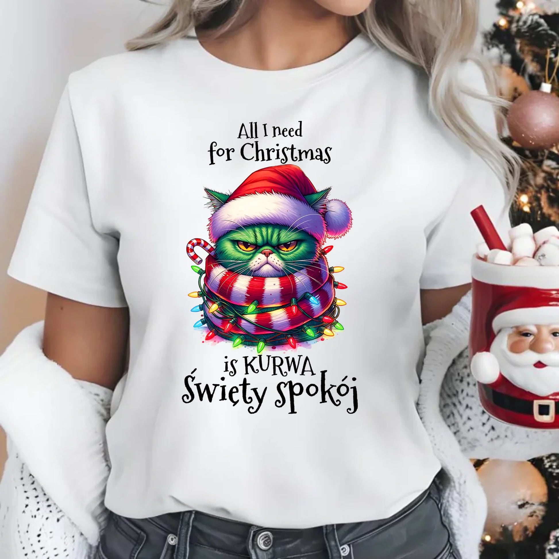 Koszulka damska świąteczna - All I need for Christmas is ku*wa święty spokój - bez cenzury BN101 - StoryCups.pl