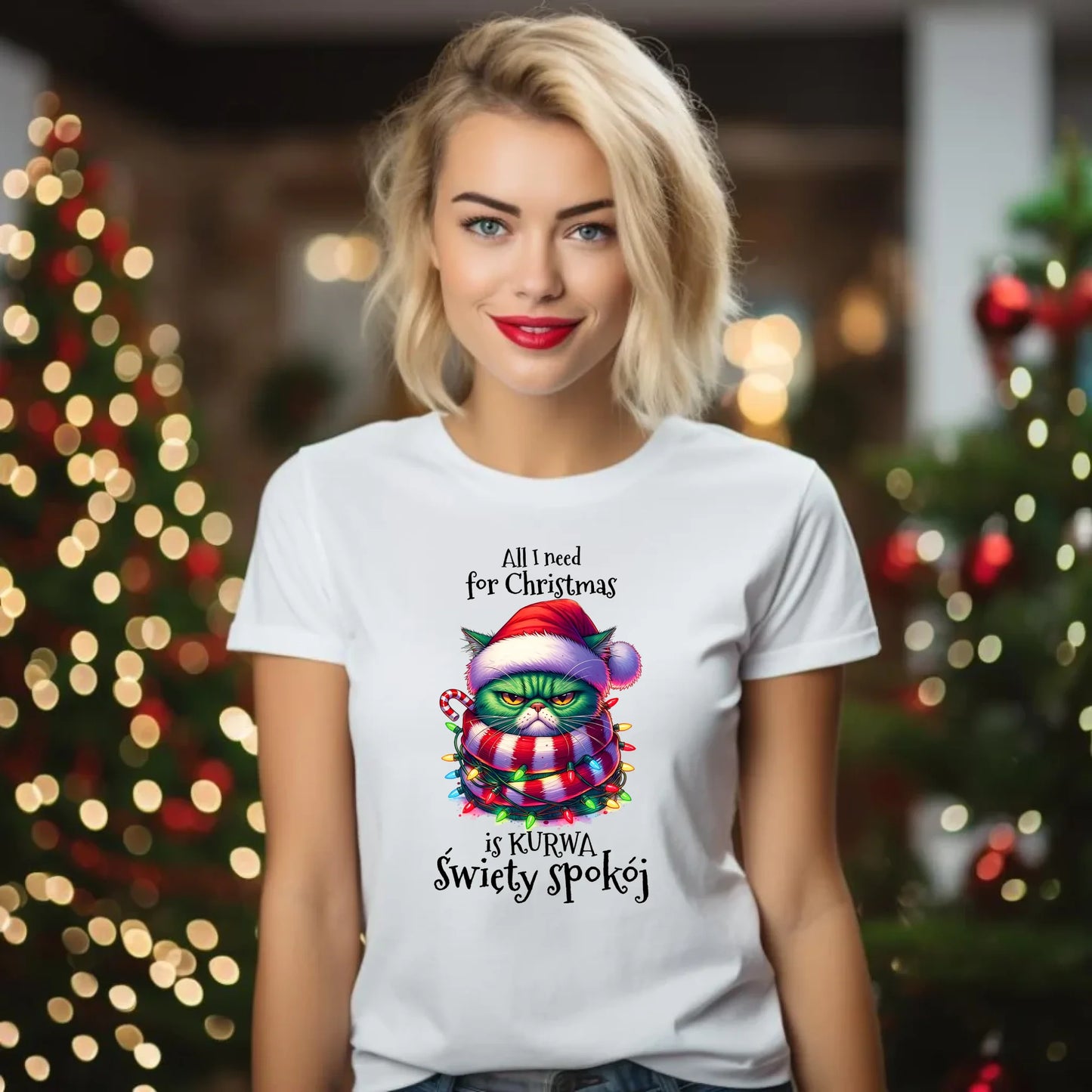 Koszulka damska świąteczna - All I need for Christmas is ku*wa święty spokój - bez cenzury BN101 - StoryCups.pl