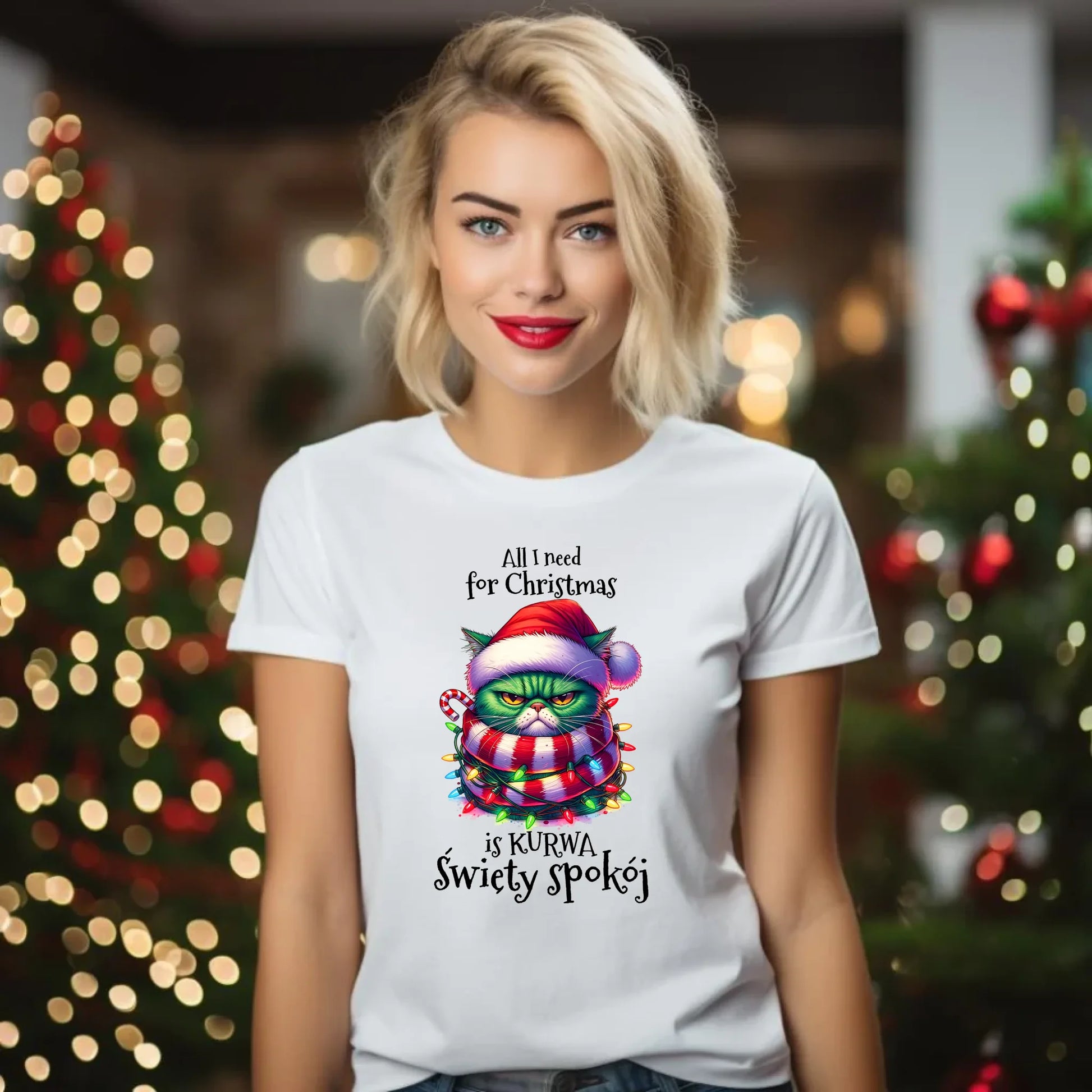 Koszulka damska świąteczna - All I need for Christmas is ku*wa święty spokój - bez cenzury BN101 - StoryCups.pl