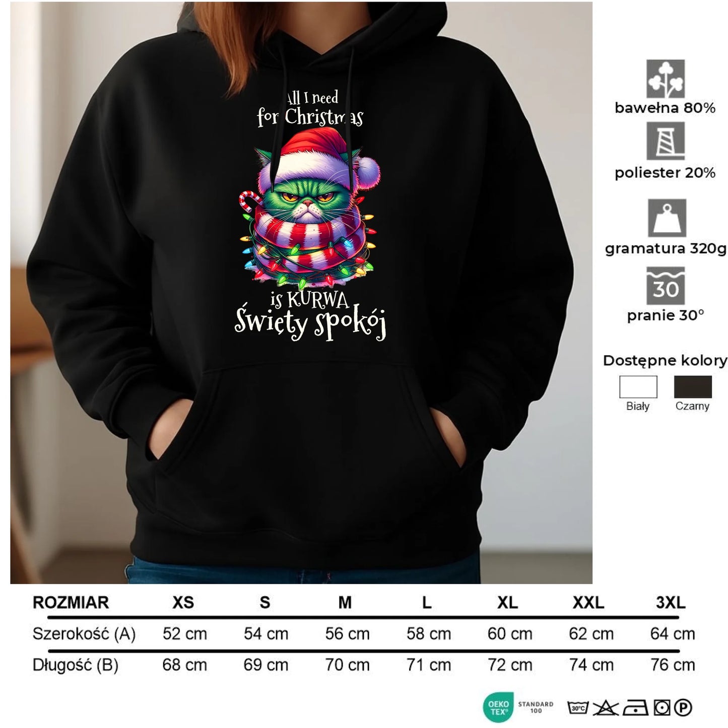 Bluza damska z kapturem świąteczna - All I need for Christmas is ku*wa święty spokój - bez cenzury BN101 - StoryCups.pl