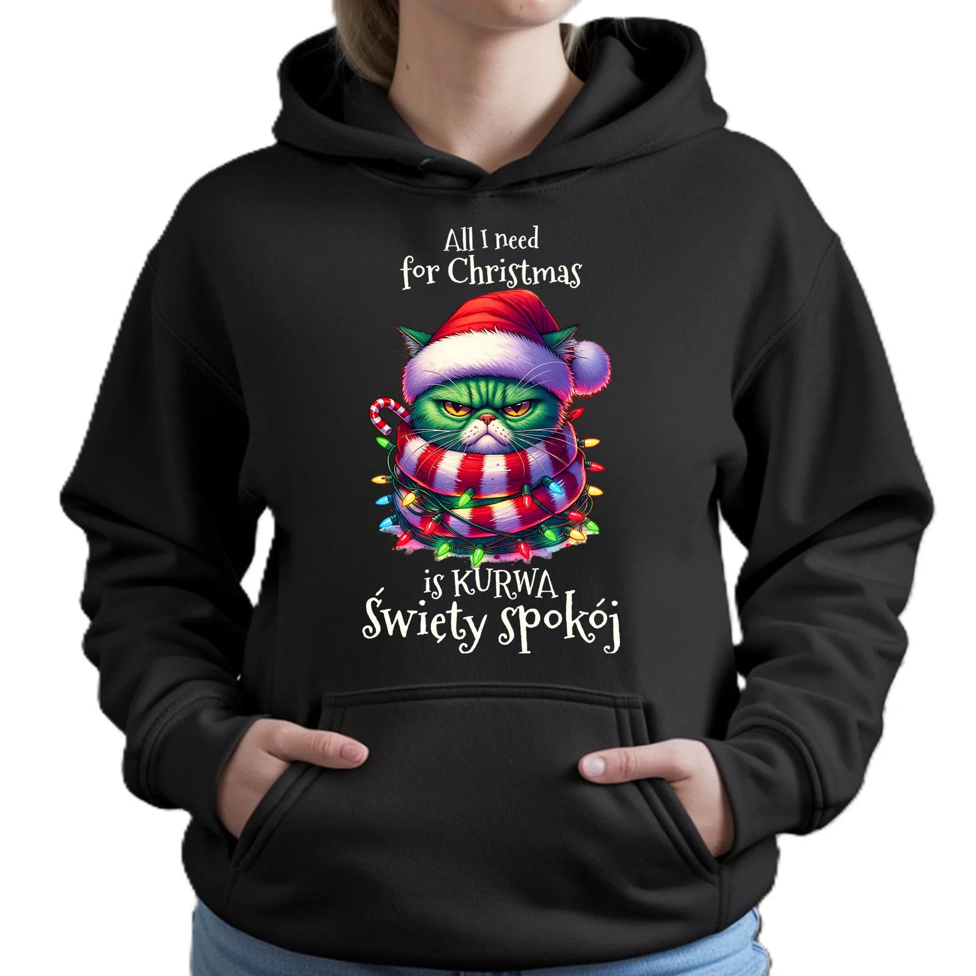 Bluza damska z kapturem świąteczna - All I need for Christmas is ku*wa święty spokój - bez cenzury BN101 - StoryCups.pl