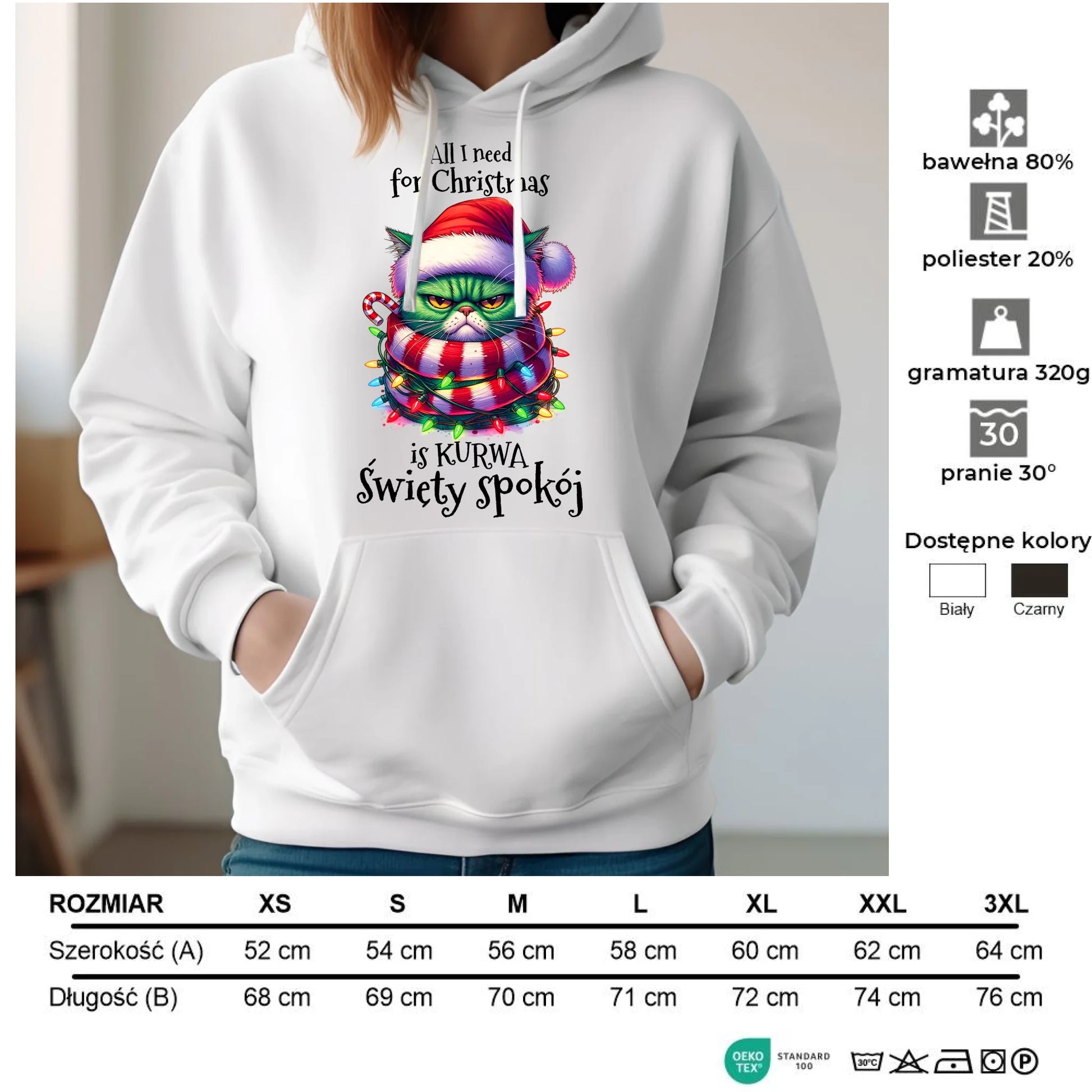 Bluza damska z kapturem świąteczna - All I need for Christmas is ku*wa święty spokój - bez cenzury BN101 - StoryCups.pl