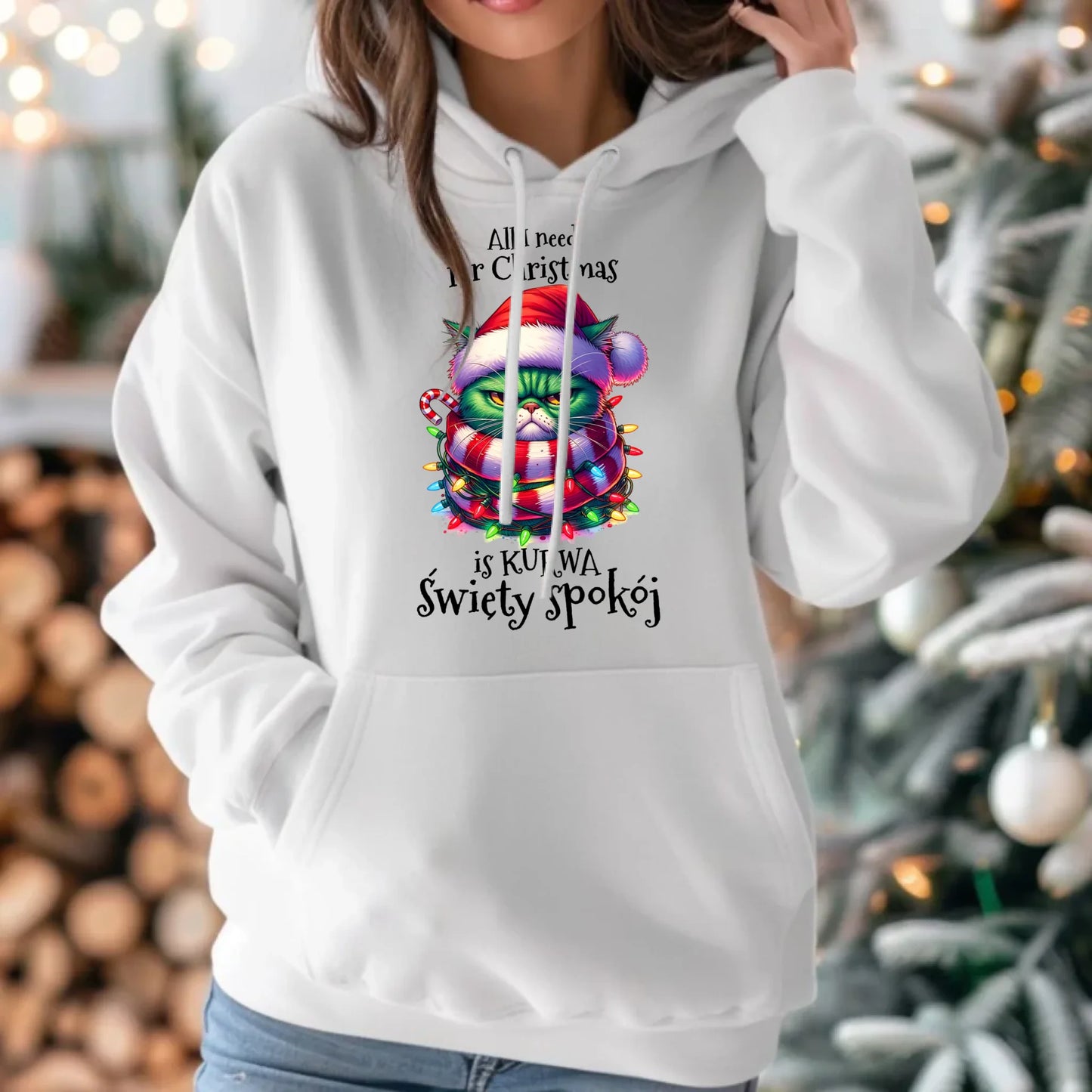 Bluza damska z kapturem świąteczna - All I need for Christmas is ku*wa święty spokój - bez cenzury BN101 - StoryCups.pl