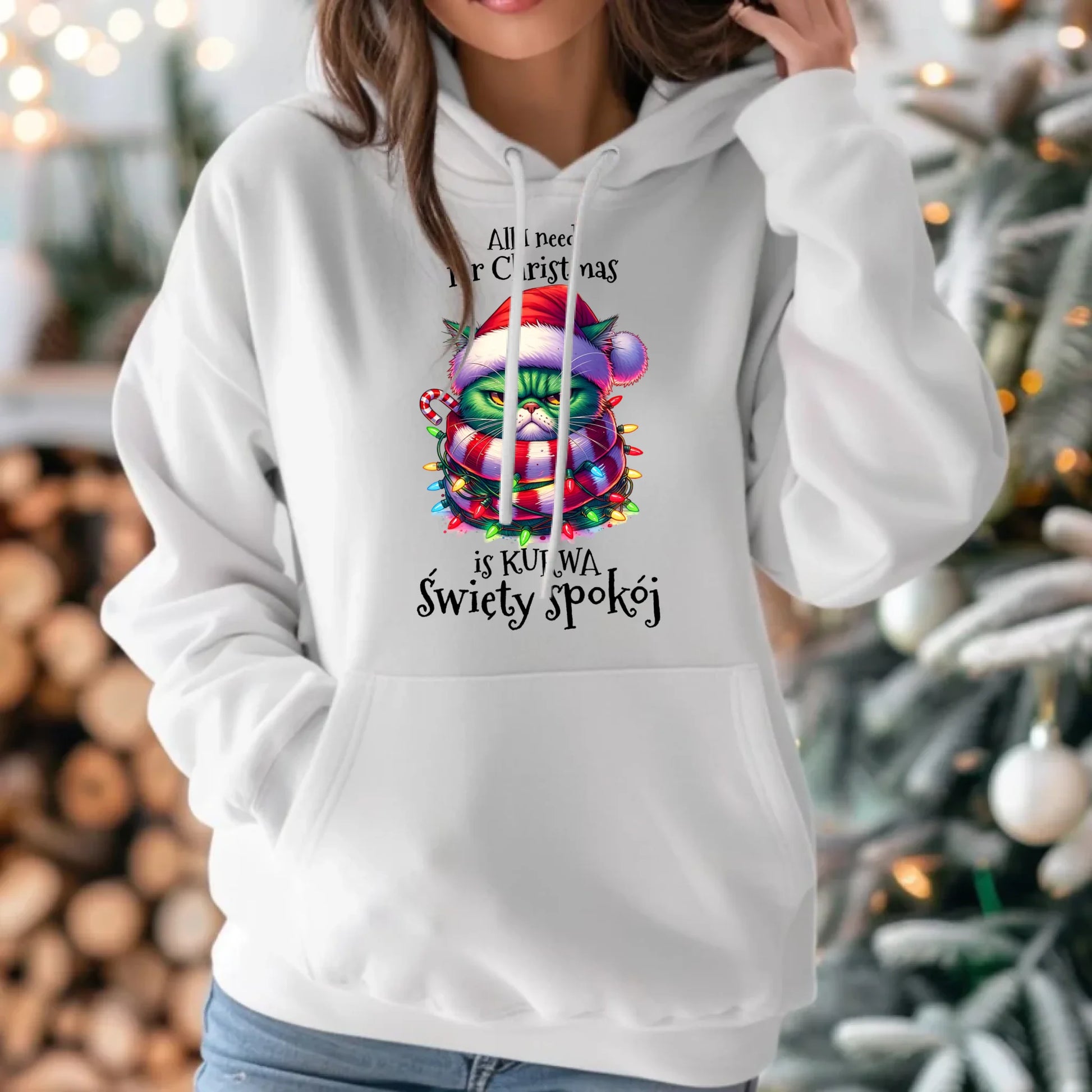 Bluza damska z kapturem świąteczna - All I need for Christmas is ku*wa święty spokój - bez cenzury BN101 - StoryCups.pl