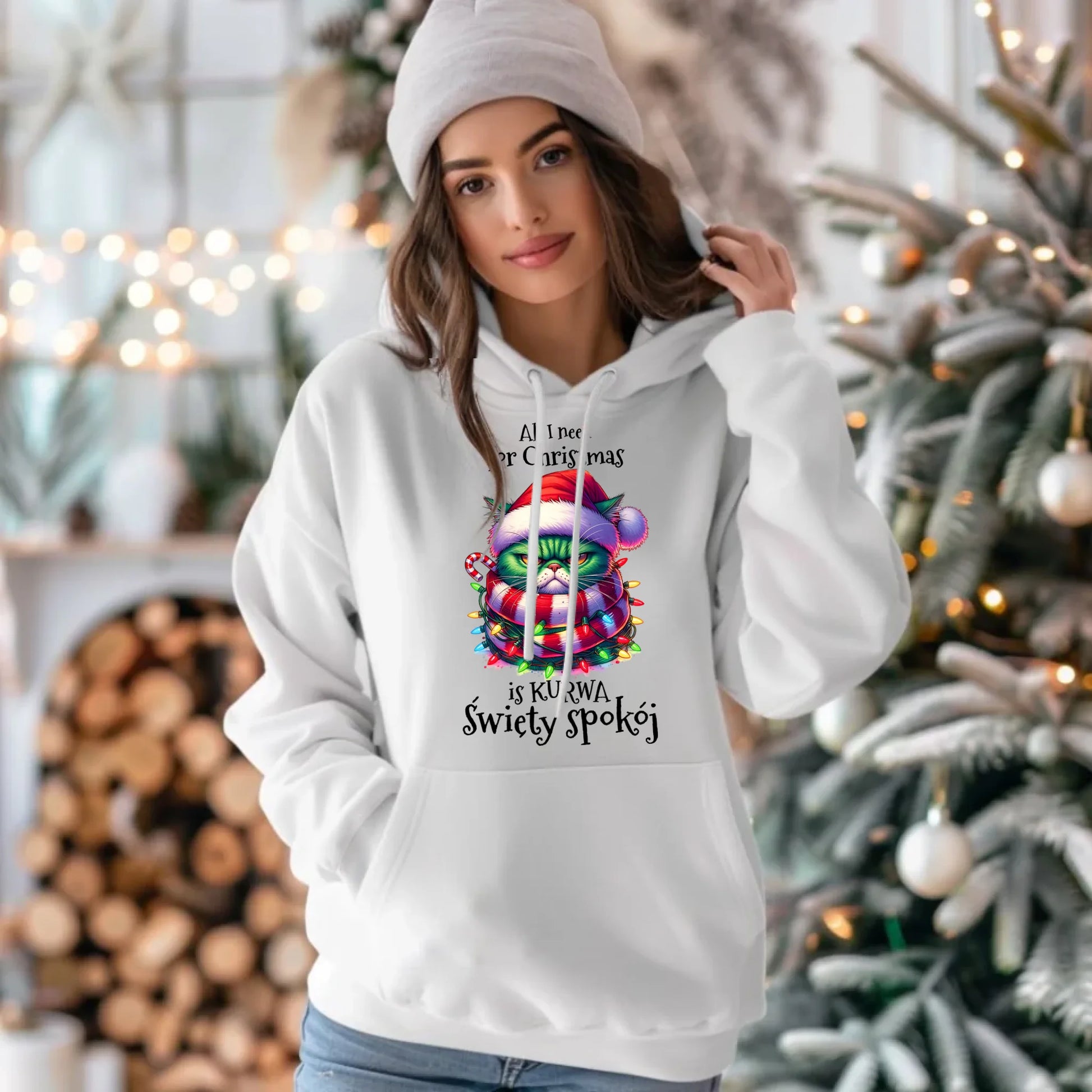Bluza damska z kapturem świąteczna - All I need for Christmas is ku*wa święty spokój - bez cenzury BN101 - StoryCups.pl