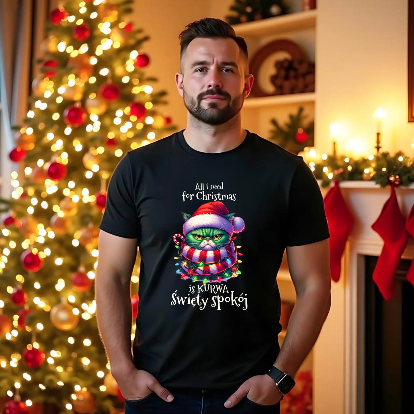 Koszulka męska świąteczna - All I need for Christmas is ku*wa święty spokój - bez cenzury BN101 - StoryCups.pl